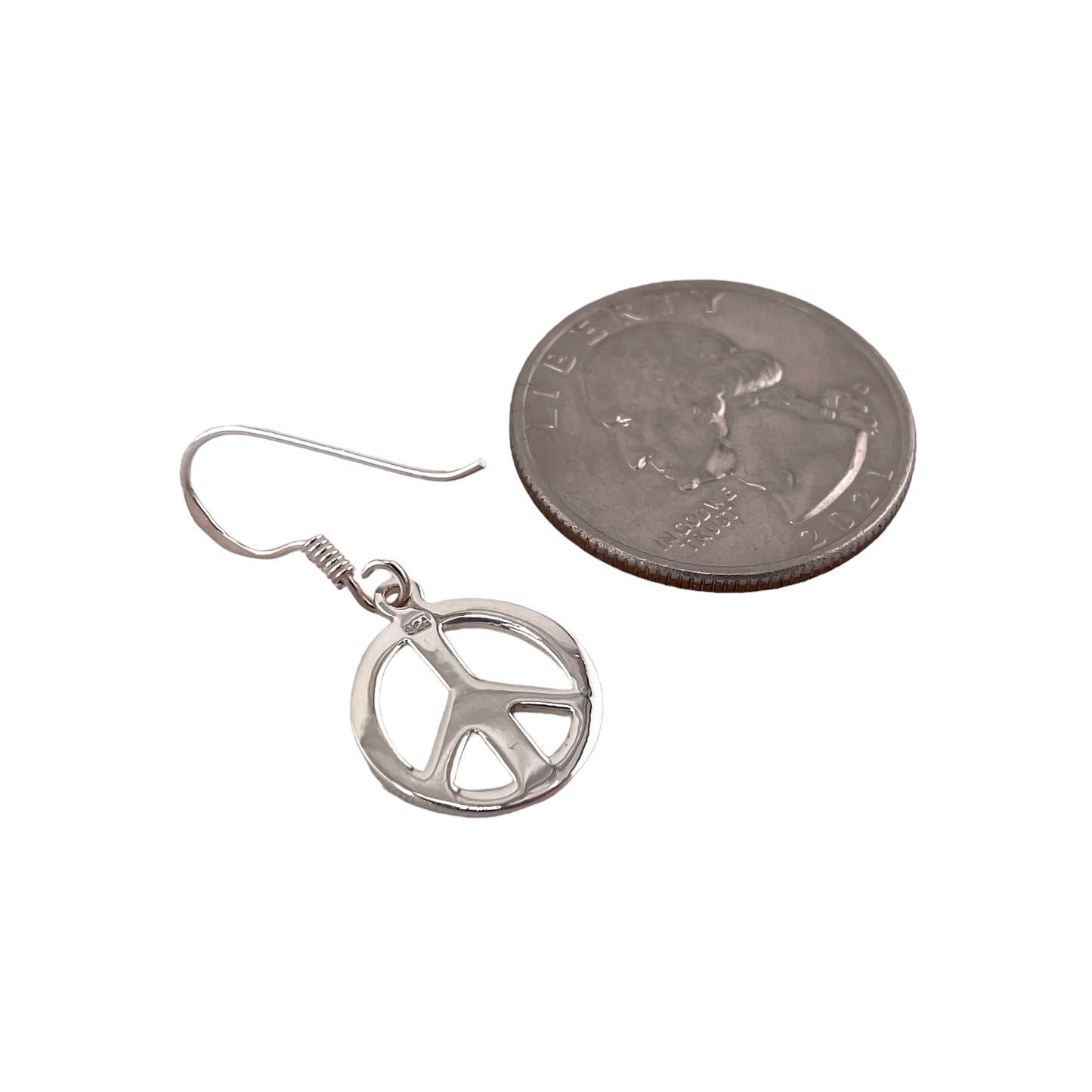 Peace Sign Dangle Earrings Sterling Silver