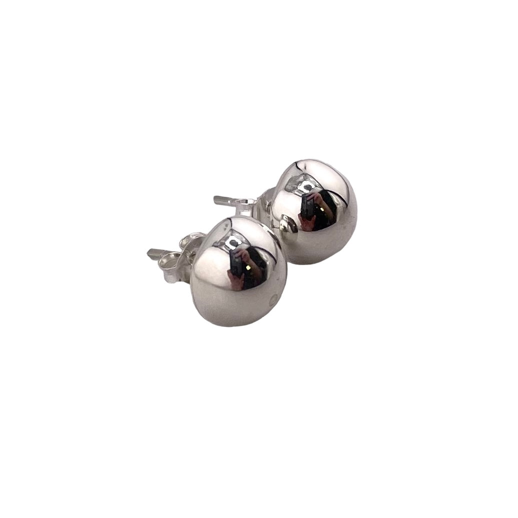Half Bead 10mm Post Earrings Sterling Silver
