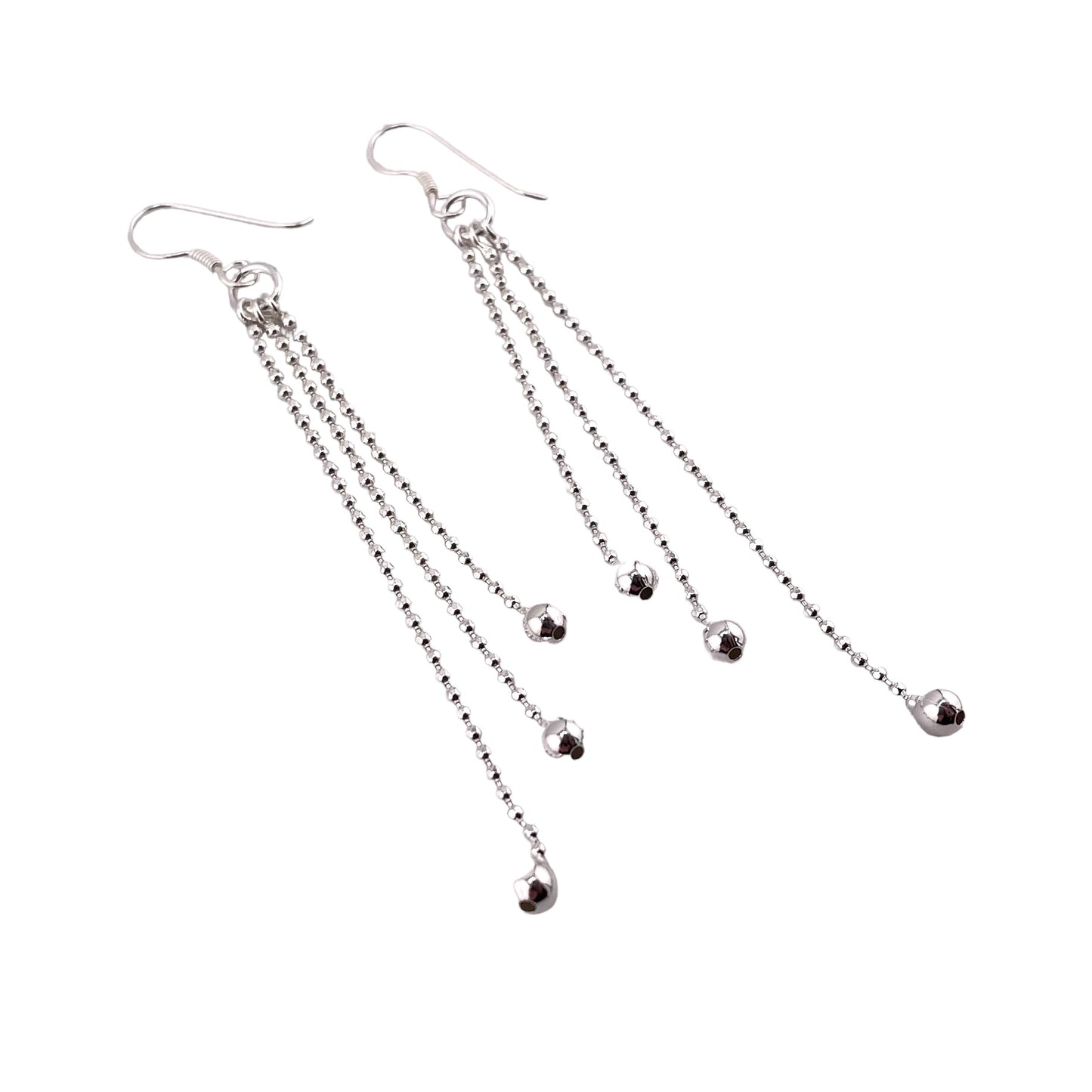 Diamond Cut Bead Dangle Earrings Sterling Silver