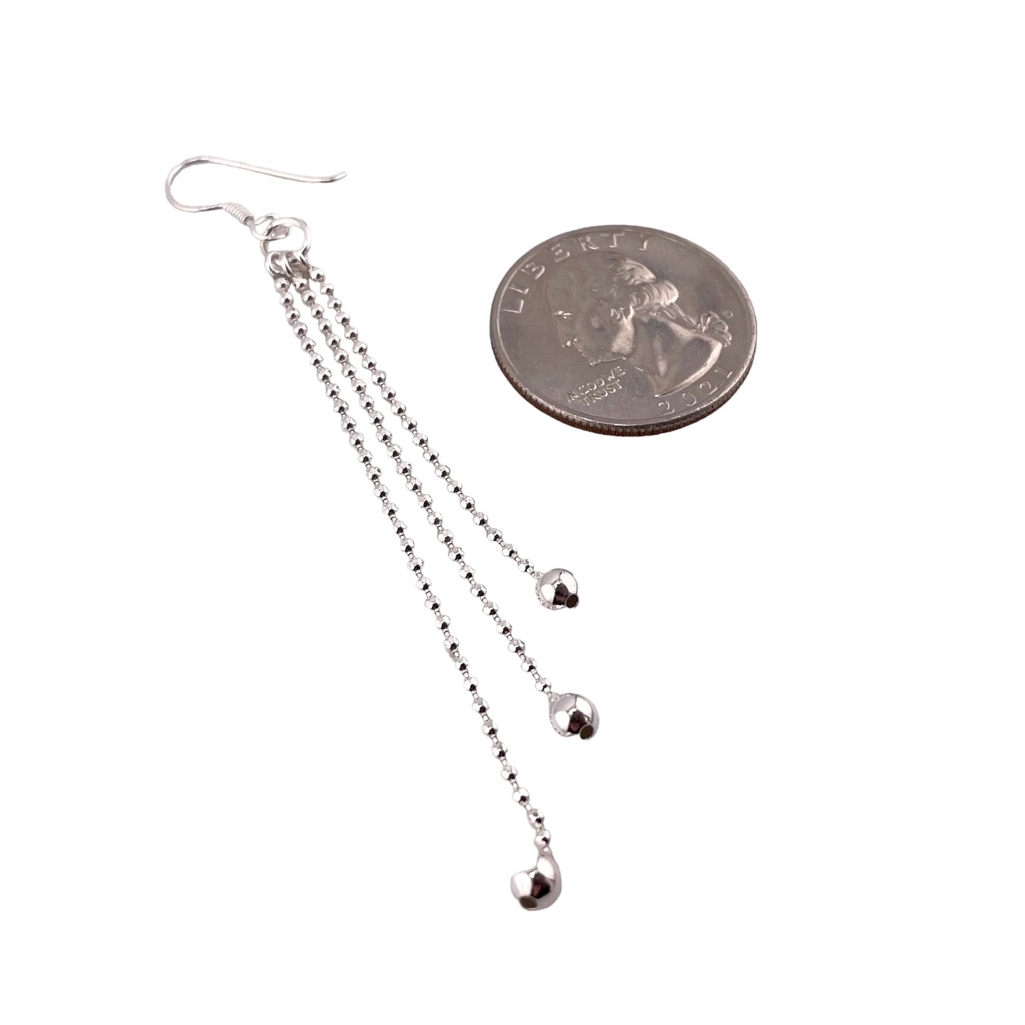 Diamond Cut Bead Dangle Earrings Sterling Silver