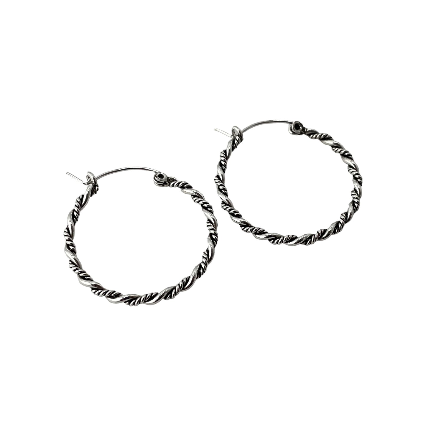 Rope Twist 30mm Hinged Hoop Earrings Sterling Silver