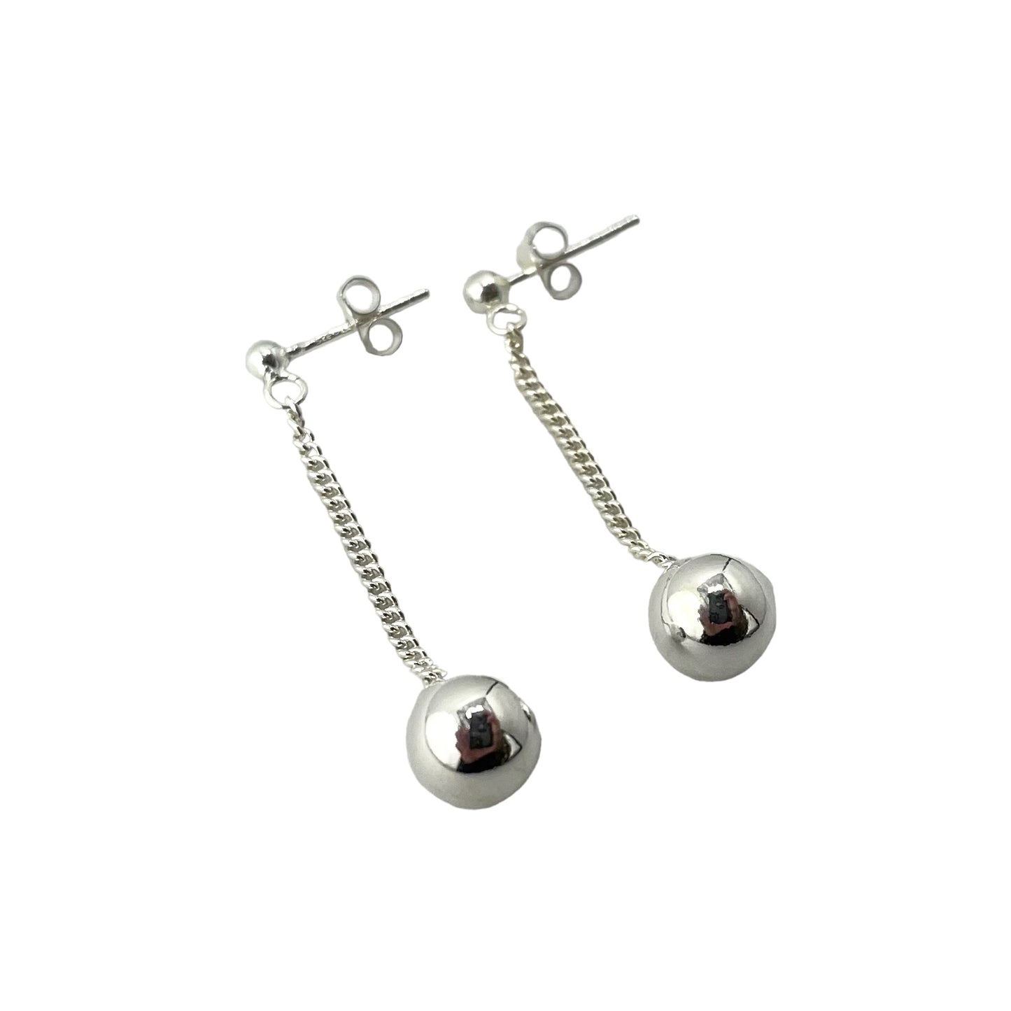 Bead Curb Drop Earrings Sterling Silver
