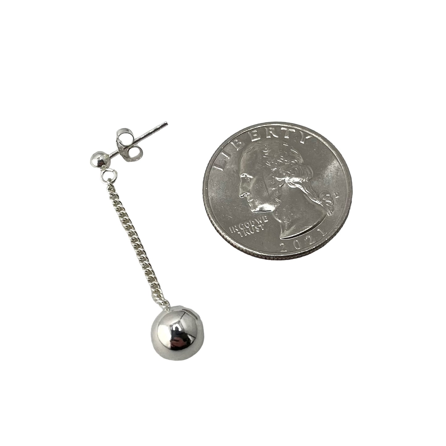 Bead Curb Drop Earrings Sterling Silver