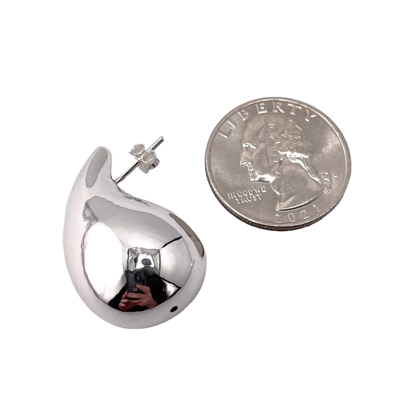 Water Drop 32mm Post Earrings Sterling Silver