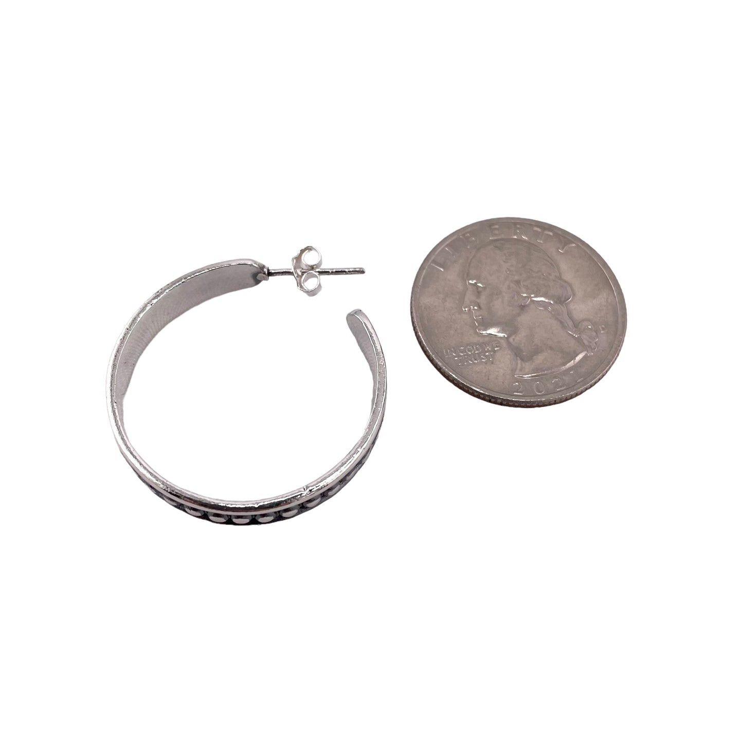 Ball Dot 1 Row Hoop Earrings Medium Sterling Silver