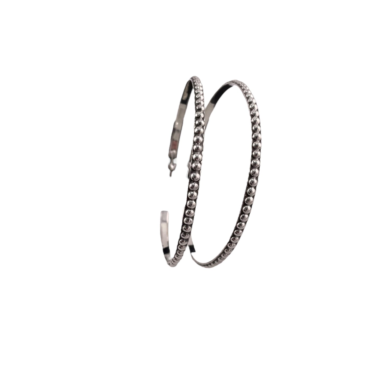 Ball Dot Single Row Large Hoop Earrings Sterling Silver