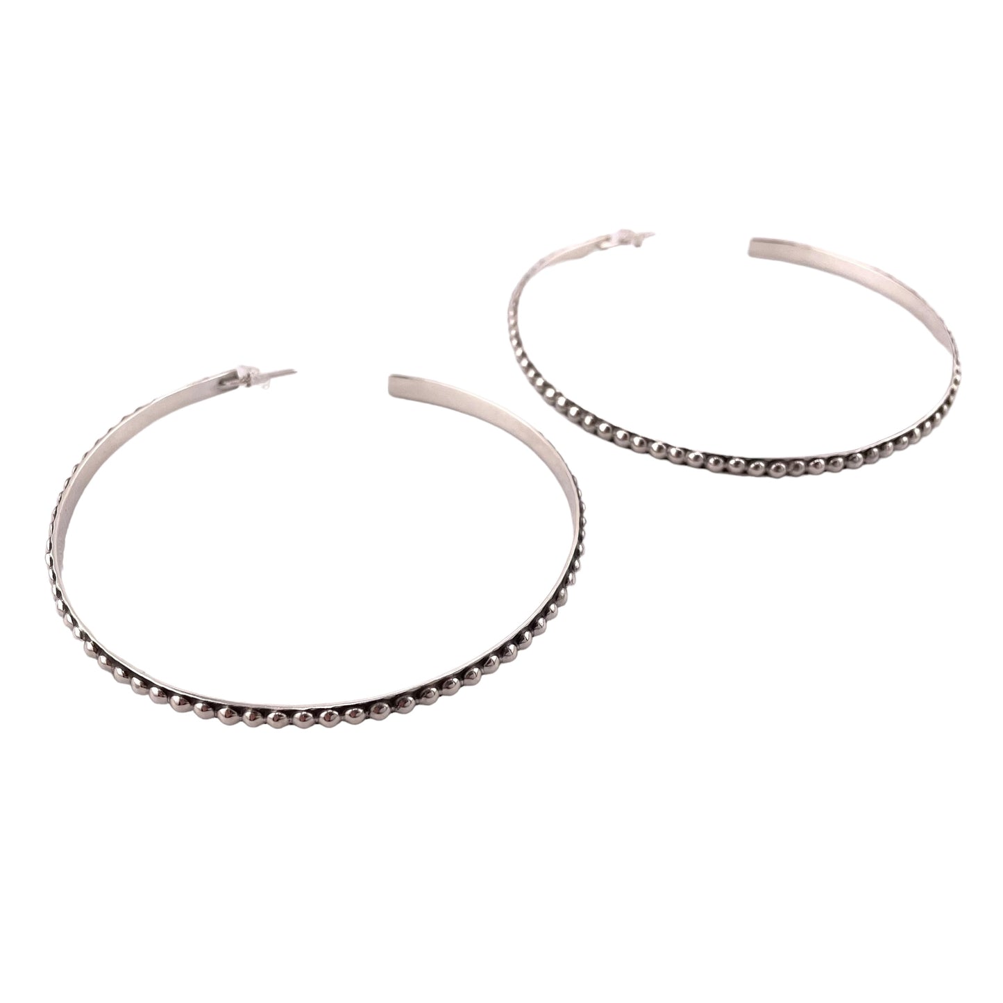 Ball Dot Single Row Large Hoop Earrings Sterling Silver