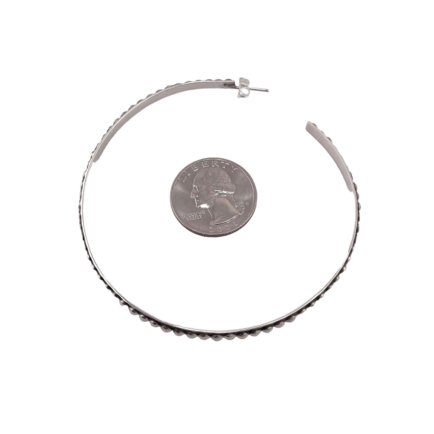 Ball Dot Single Row Large Hoop Earrings Sterling Silver