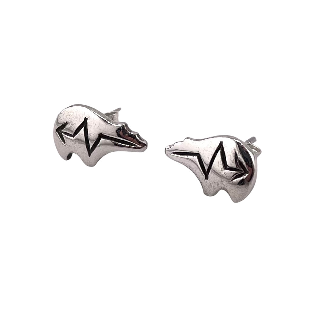Imprinted Southwestern Bear Earrings Sterling Silver
