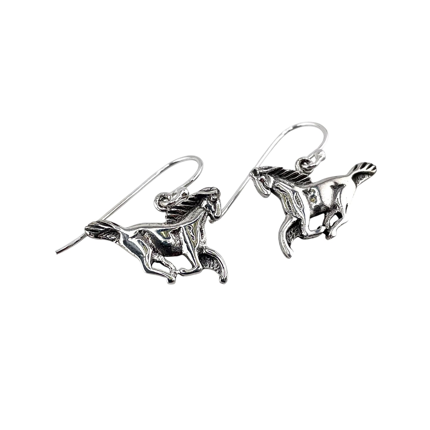 Galloping Horse Dangle Earrings Sterling Silver