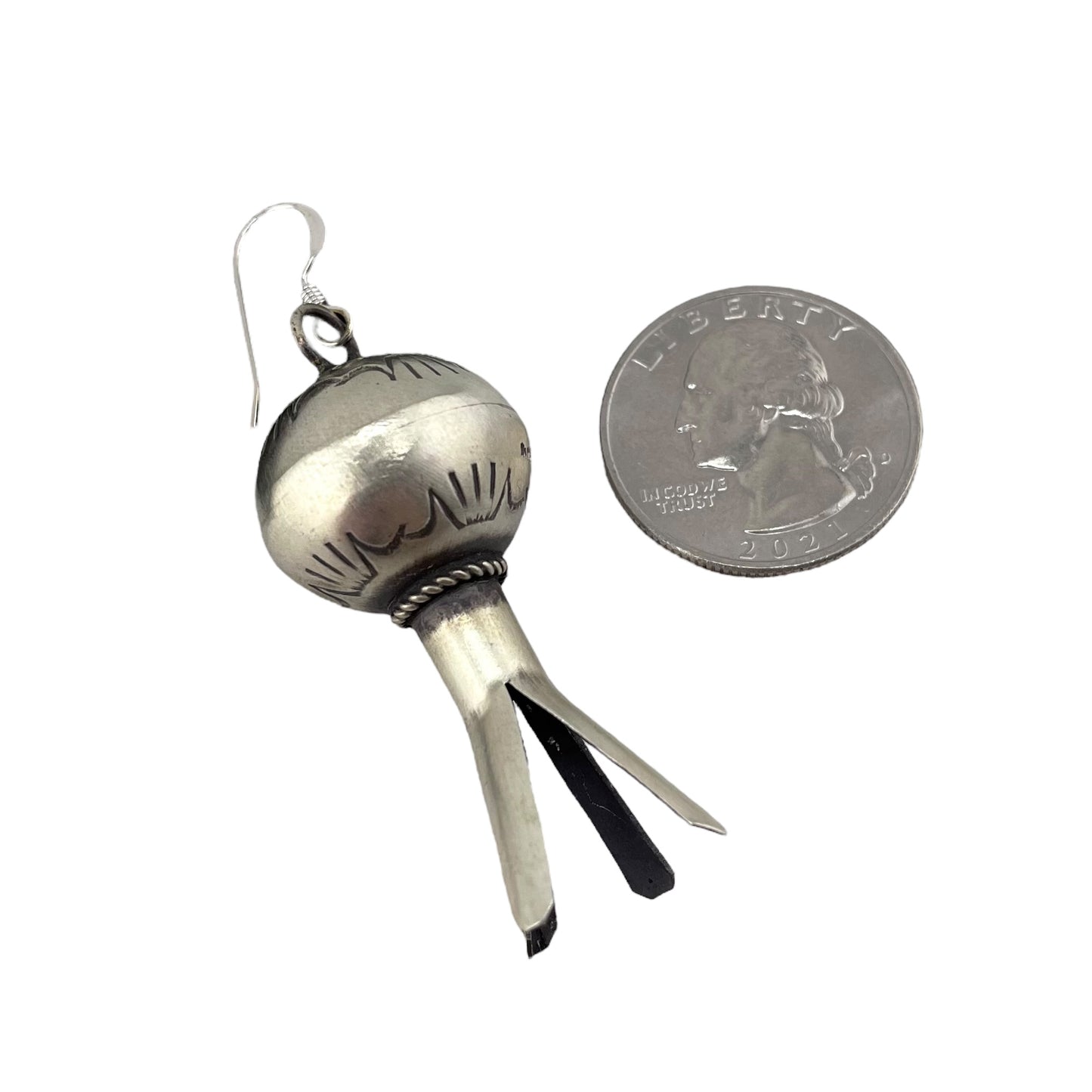 Monica Smith Navajo Imprinted Blossom Dangle Earrings Sterling Silver