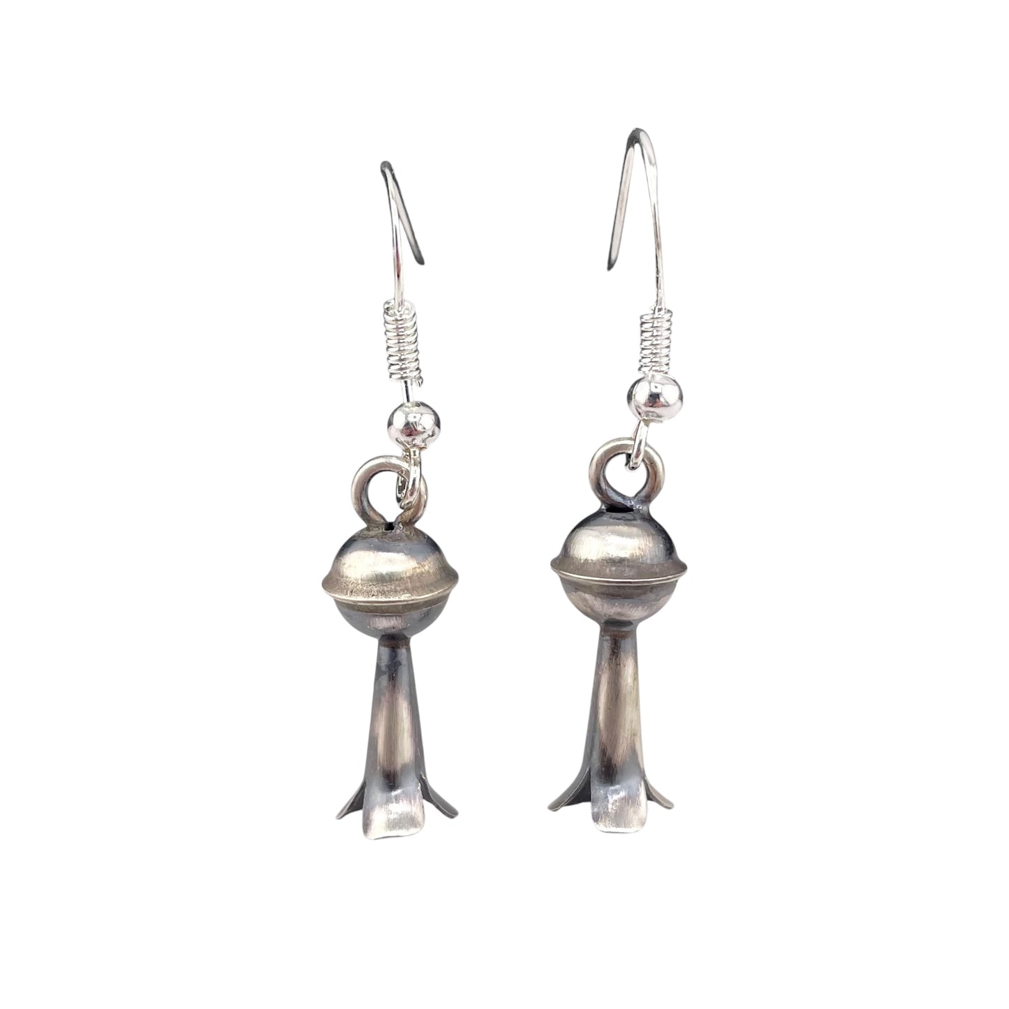 Lenora Garcia Sterling Silver Navajo Squash Blossom Short Dangle Earrings