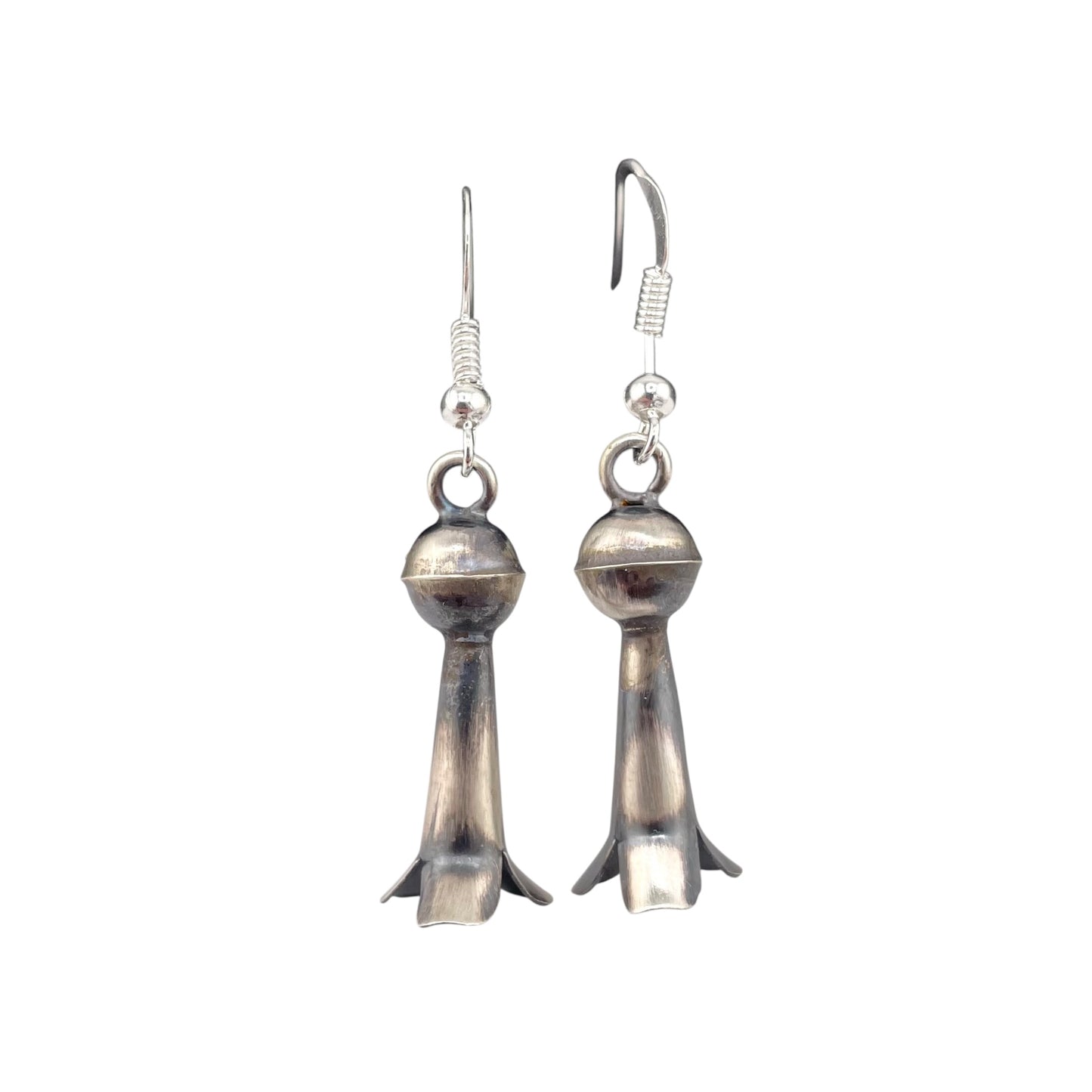 Lenora Garcia Sterling Silver Navajo Squash Blossom Medium Dangle Earrings
