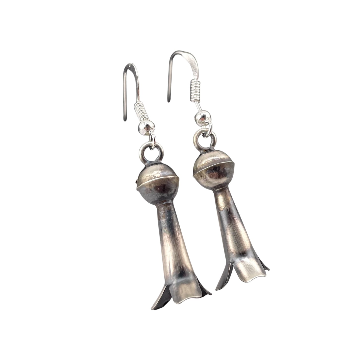 Lenora Garcia Sterling Silver Navajo Squash Blossom Medium Dangle Earrings