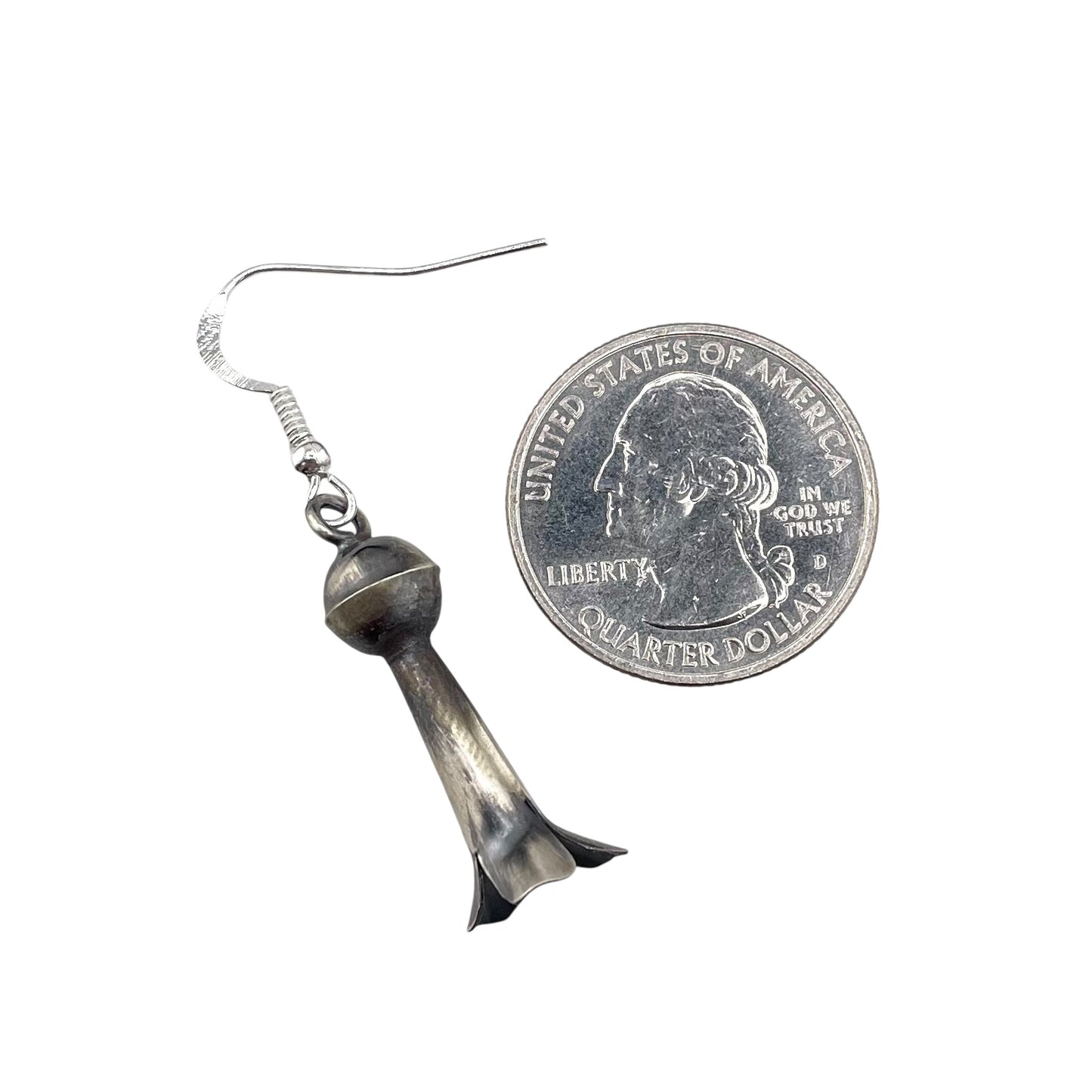 Lenora Garcia Sterling Silver Navajo Squash Blossom Medium Dangle Earrings