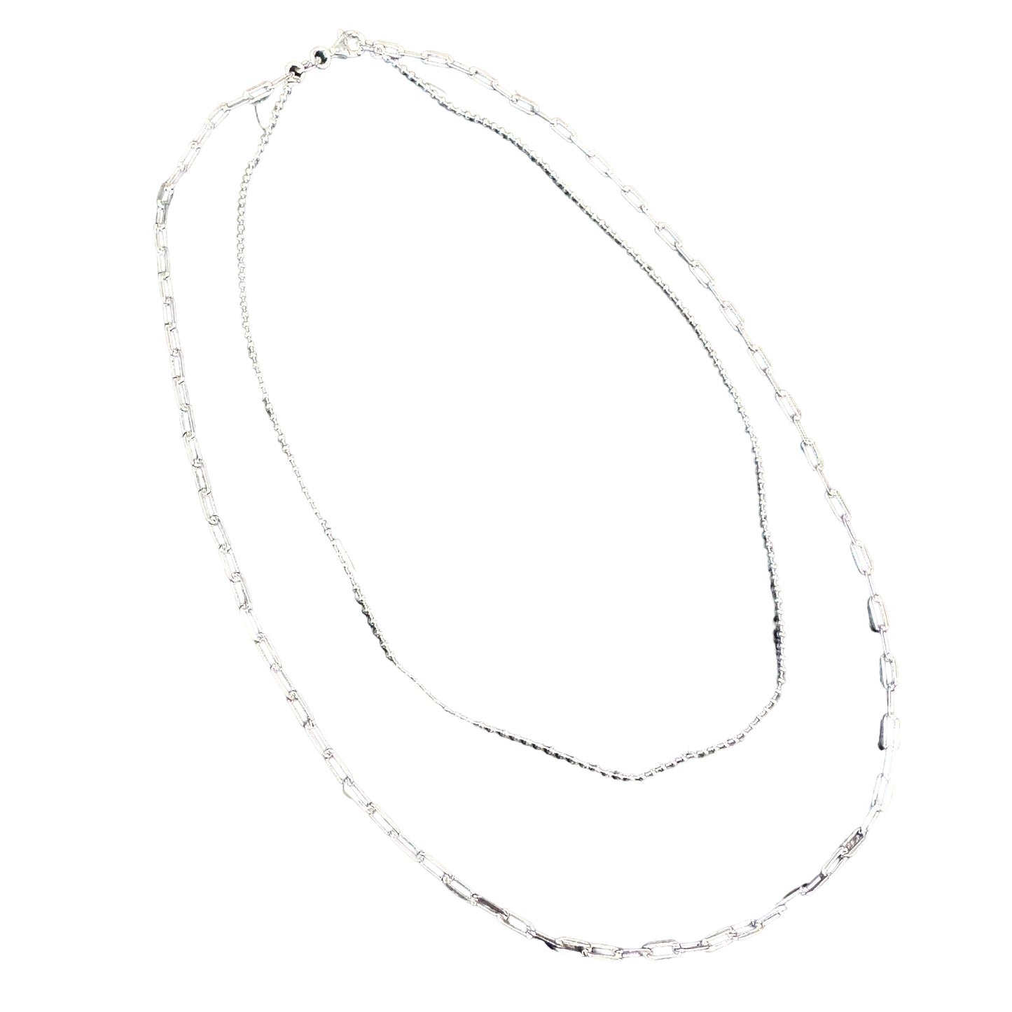 Sterling Silver Fancy Bead & Chain Link Layered Necklace