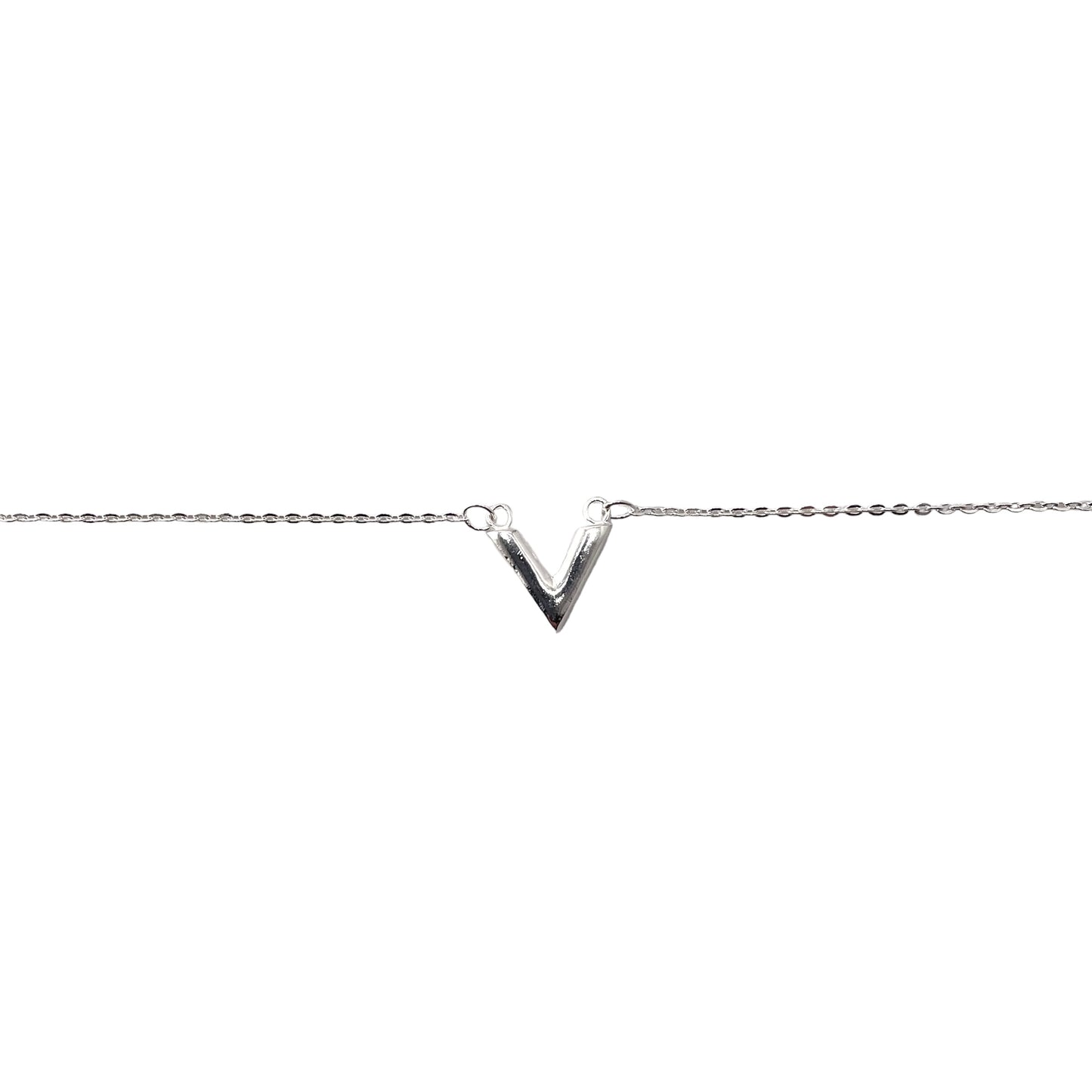Letter V Chain Necklace 17" Sterling Silver