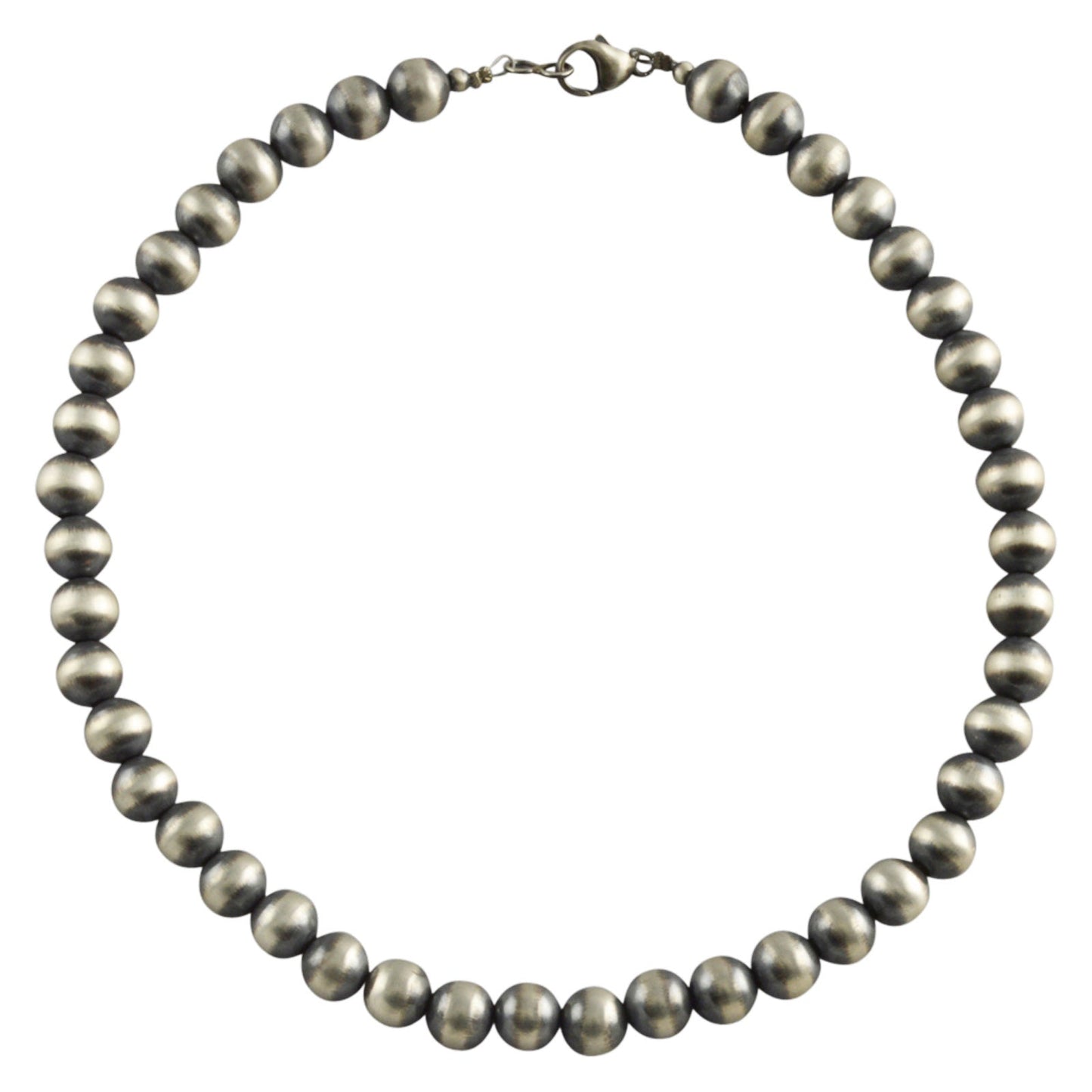 Sterling Silver Navajo Pearl 12mm Oxidize Round Bead Necklace. Available from 16" to 60"