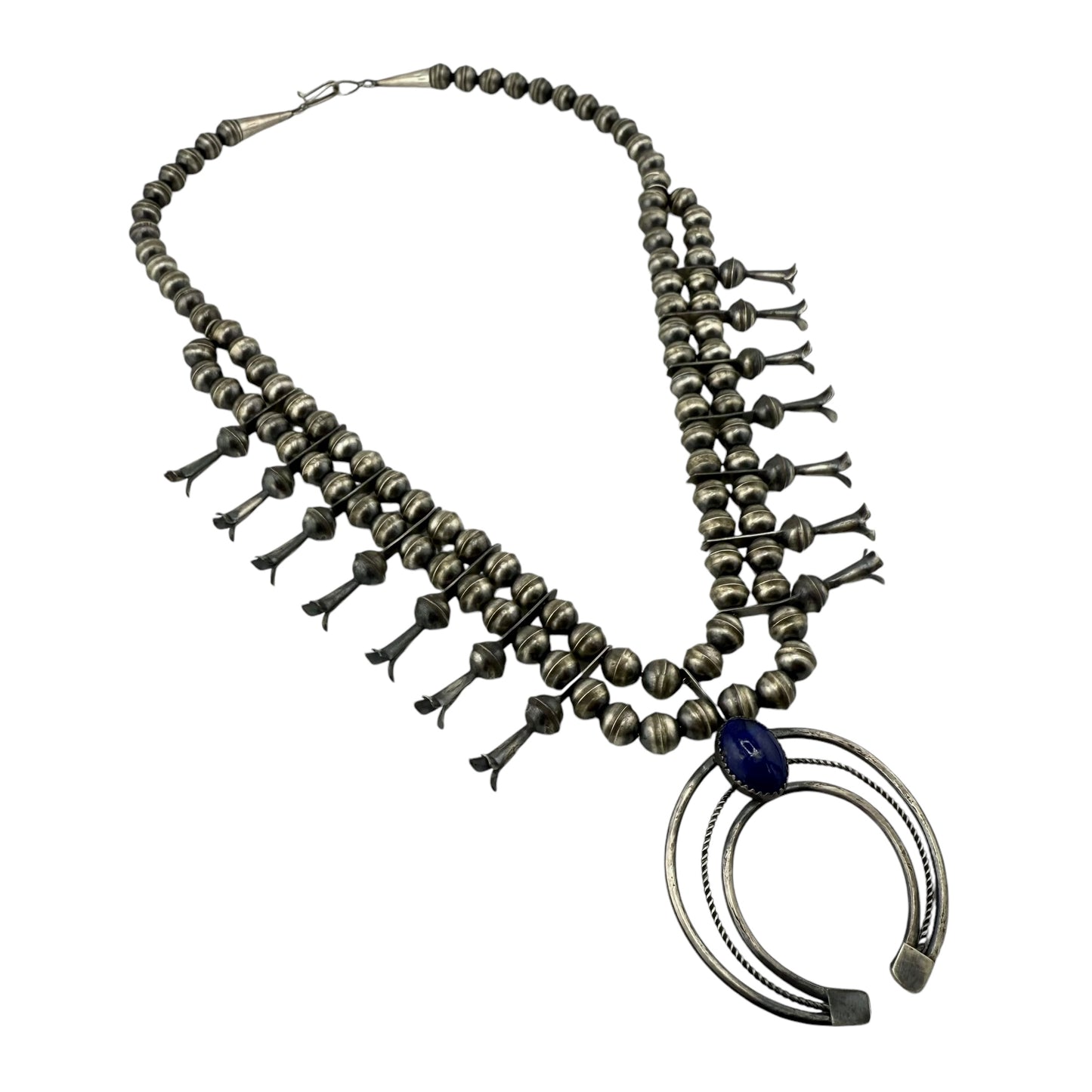 Phil & Lenora Garcia Sterling Silver Lapis Squash Blossom Navajo Necklace