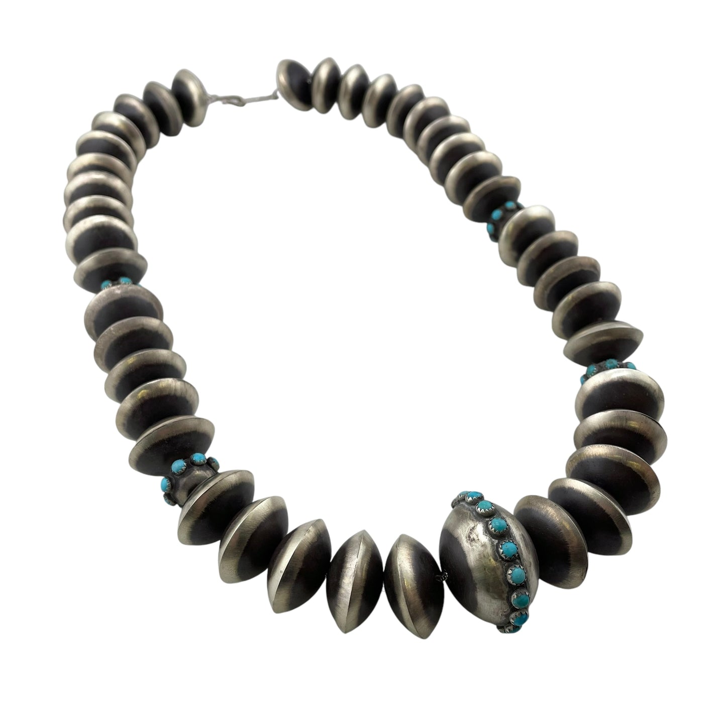 Monica Smith Turquoise & Navajo Pearl Saucer Bead Necklace Sterling Silver