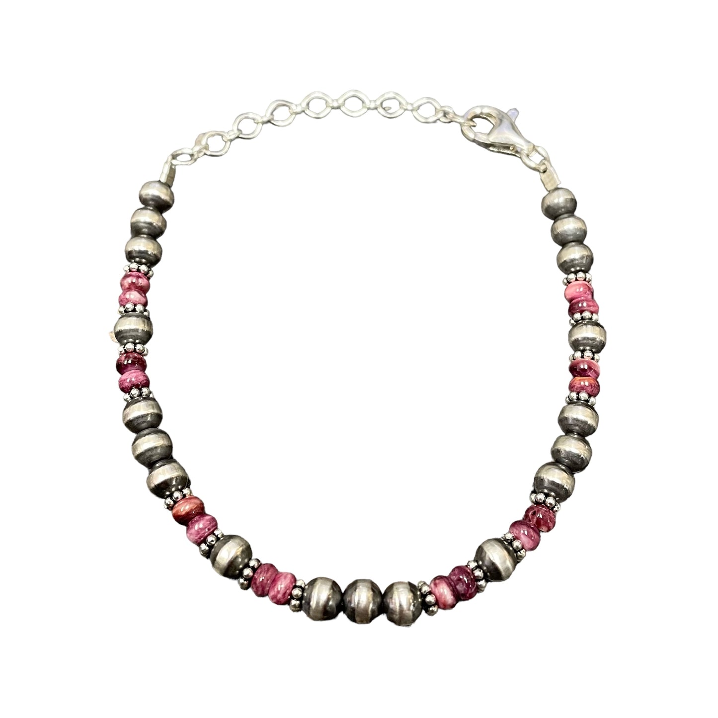 Purple Spiny Oyster Desert Pearl Bead Bracelet Sterling Silver