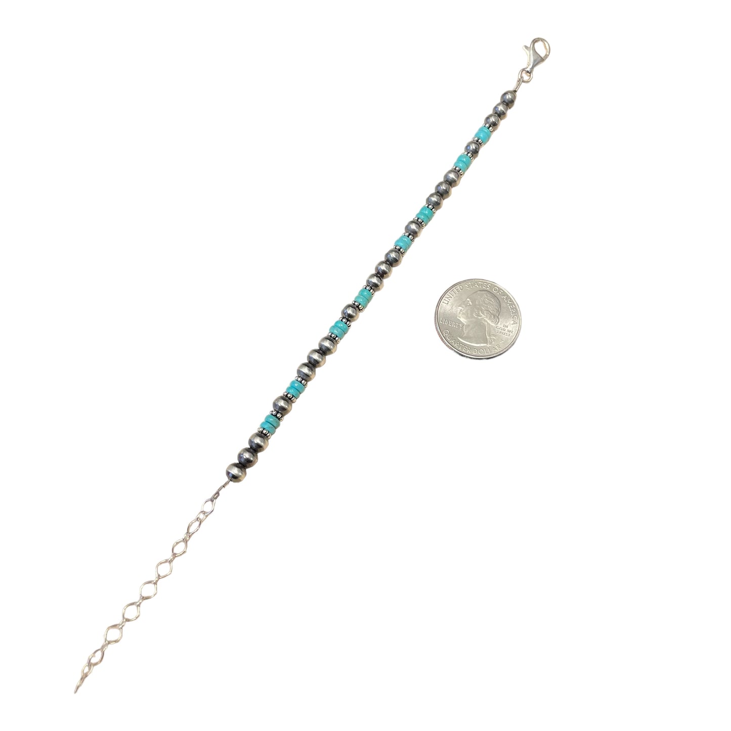 Blue Turquoise Desert Pearl Bead Bracelet Sterling Silver