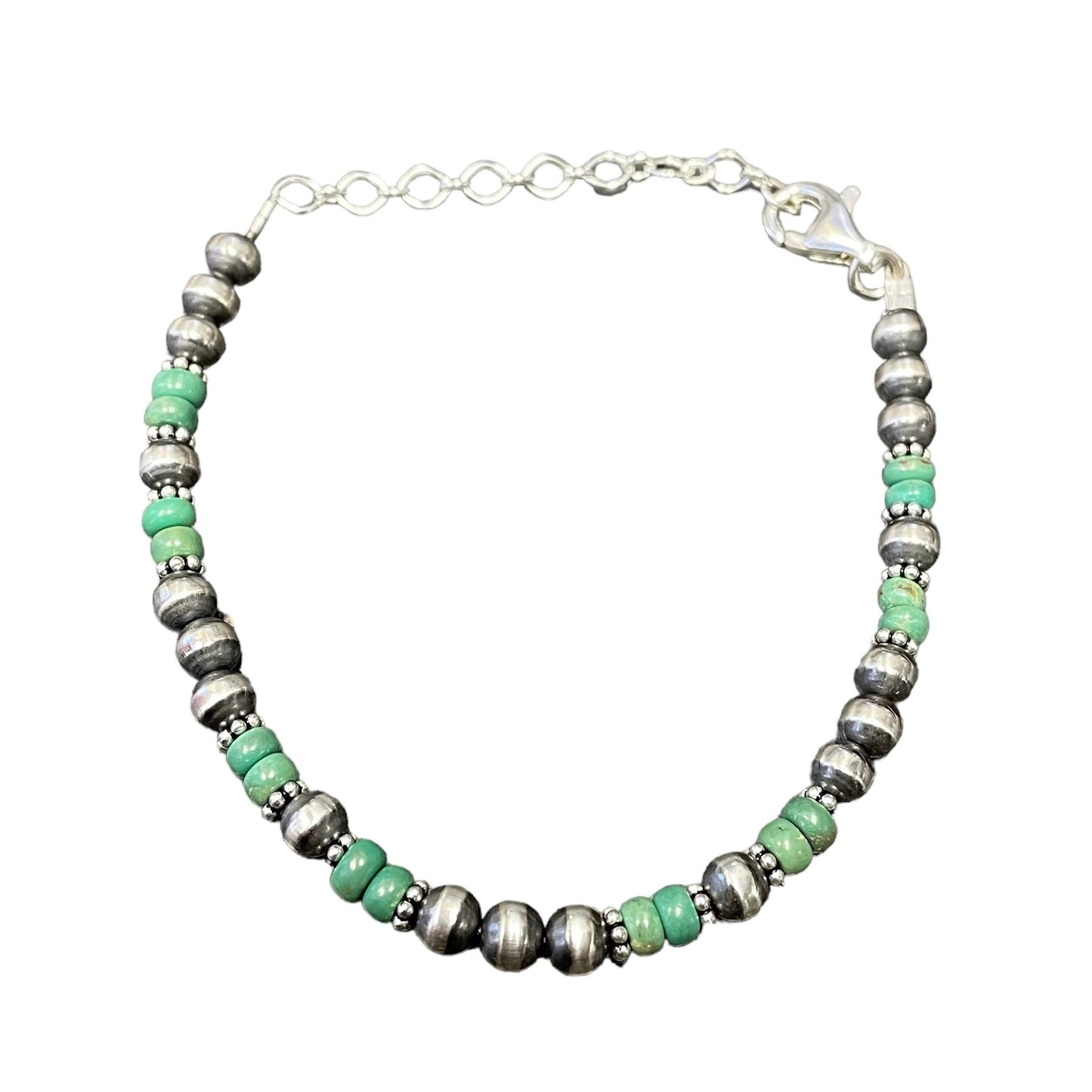 Green Turquoise Desert Pearl Bead Bracelet Sterling Silver