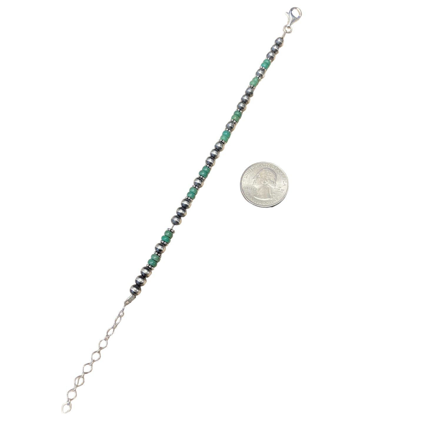 Green Turquoise Desert Pearl Bead Bracelet Sterling Silver