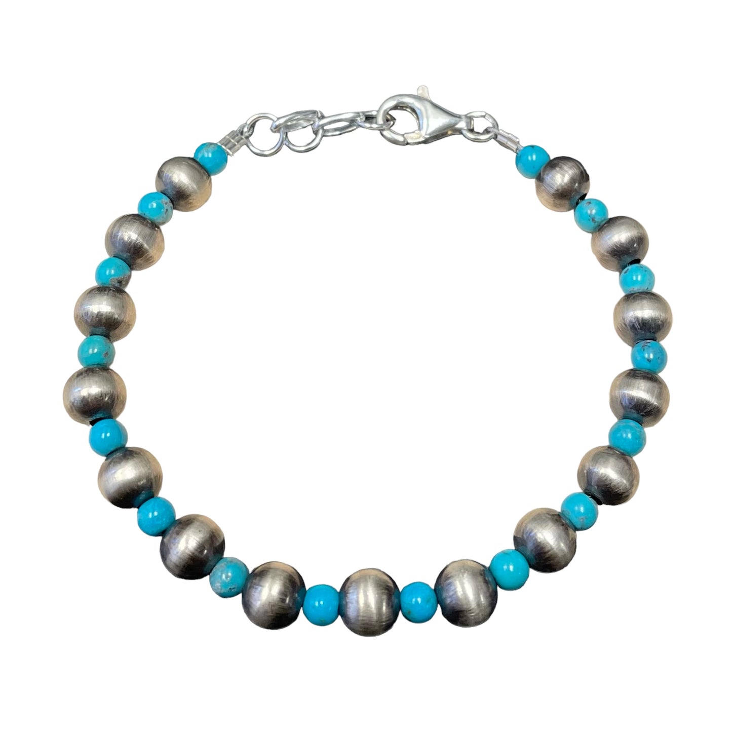 Blue Turquoise Desert Pearl Bead Bracelet Sterling Silver