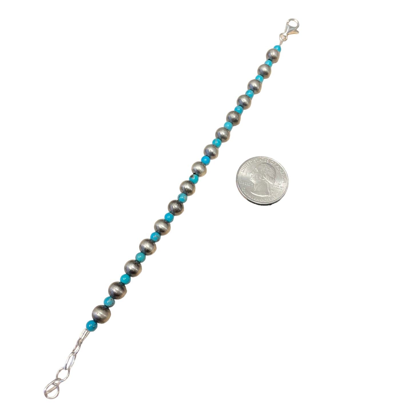 Blue Turquoise Desert Pearl Bead Bracelet Sterling Silver