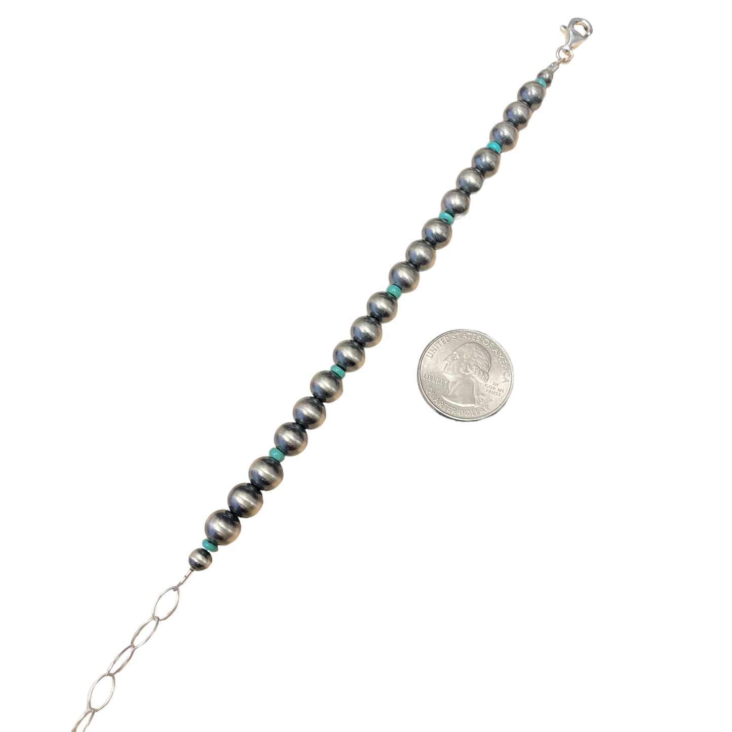 Green Turquoise Desert Pearl Bead Bracelet Sterling Silver