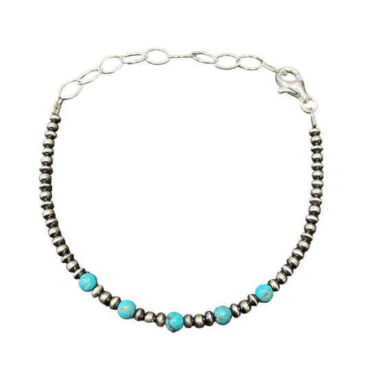 Blue Turquoise Desert Pearl Bead Bracelet Sterling Silver