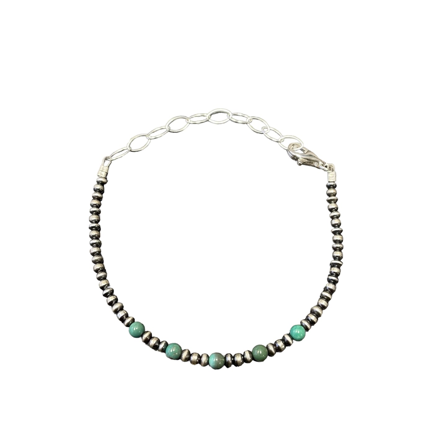 Green Turquoise Desert Pearl Bead Bracelet Sterling Silver