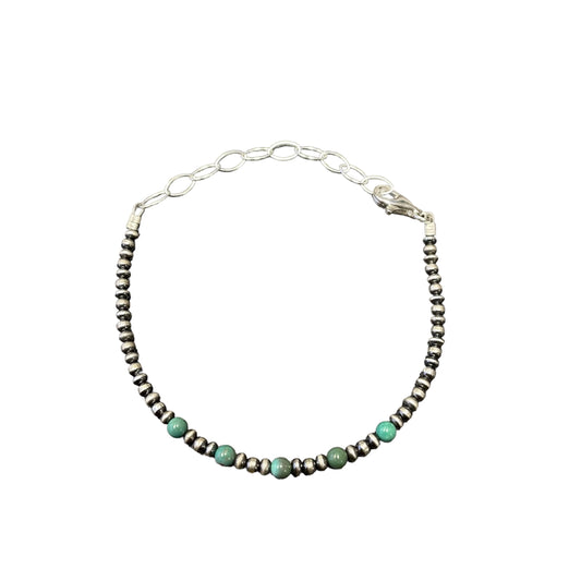 Green Turquoise Desert Pearl Bead Bracelet Sterling Silver