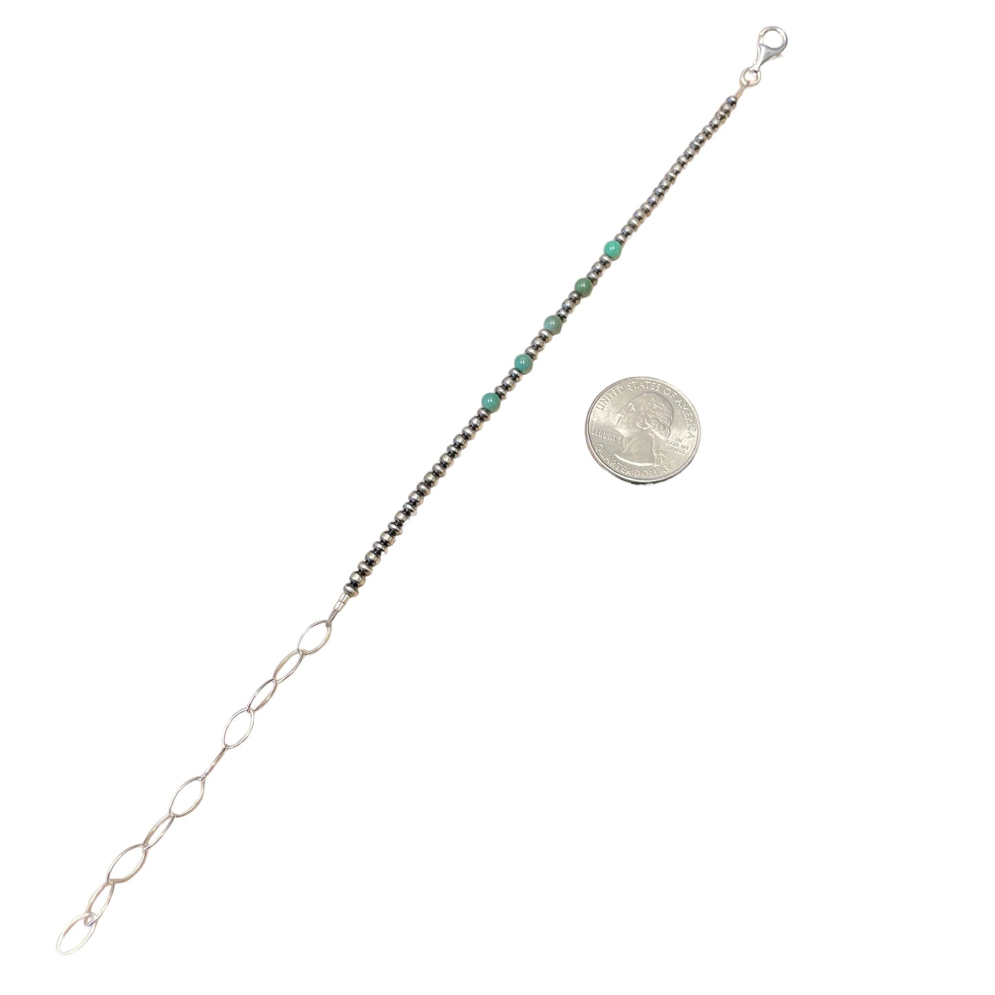 Green Turquoise Desert Pearl Bead Bracelet Sterling Silver