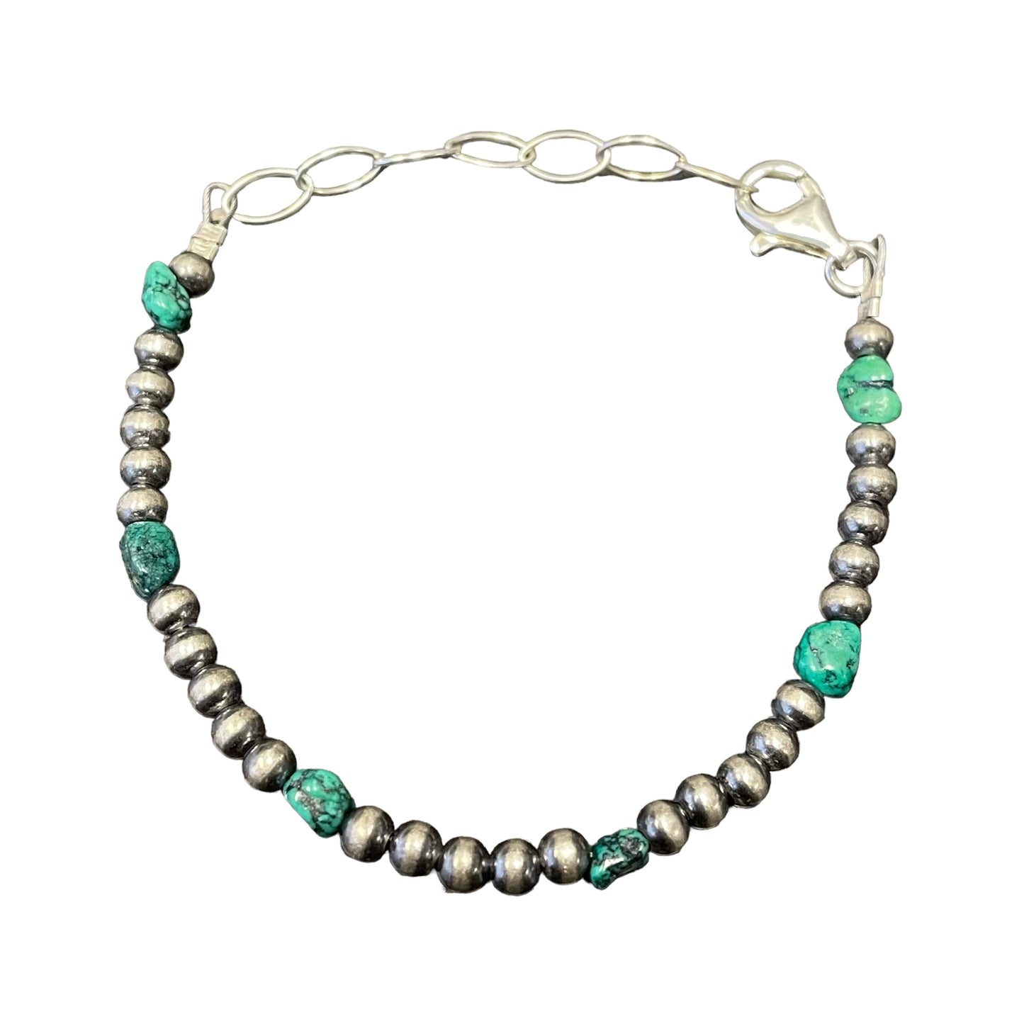 Green Turquoise Desert Pearl Bead Bracelet Sterling Silver