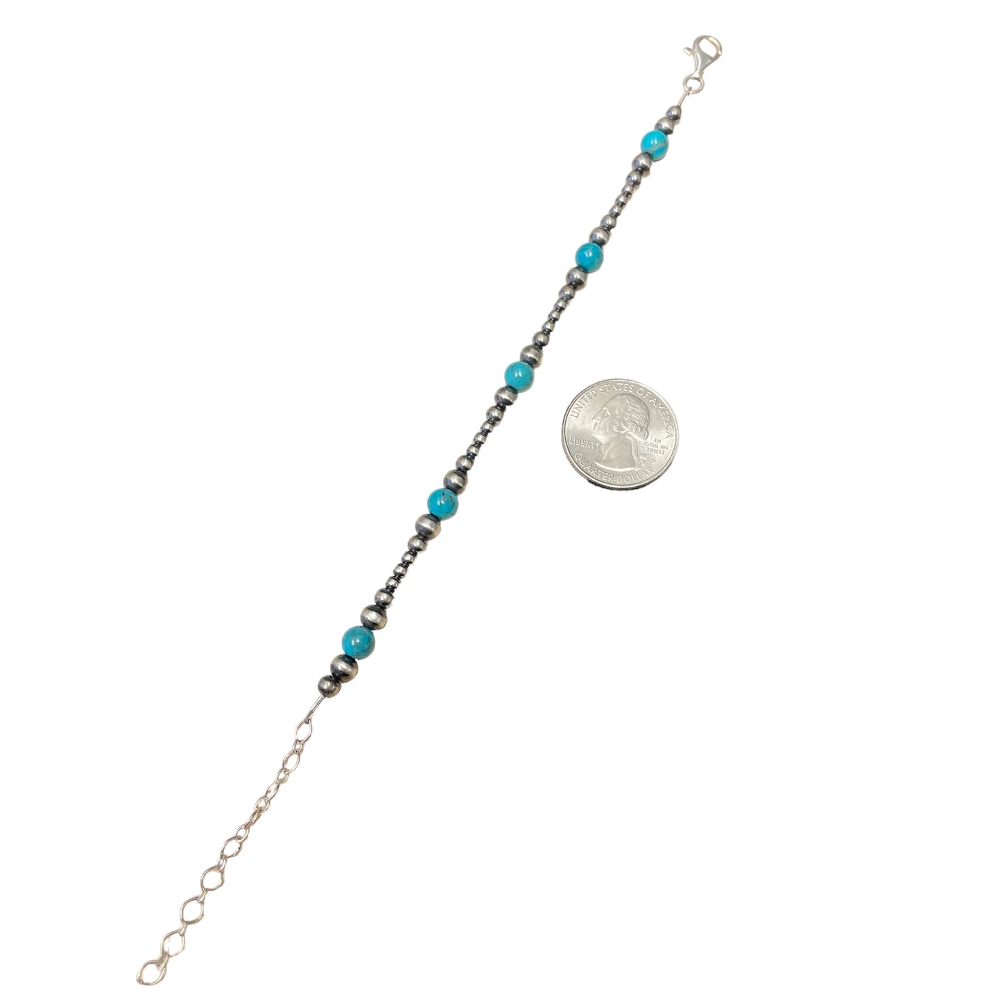 Blue Turquoise Desert Pearl Bead Bracelet Sterling Silver