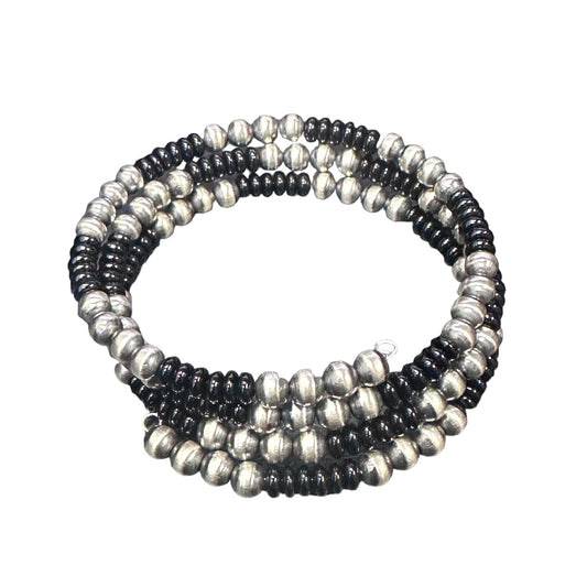 Onyx Desert Pearls Oxidized Bead Wrap Bracelet Sterling Silver