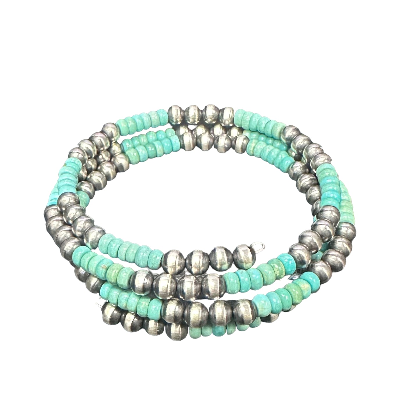 Turquoise Desert Pearls Oxidized Bead Wrap Bracelet Sterling Silver