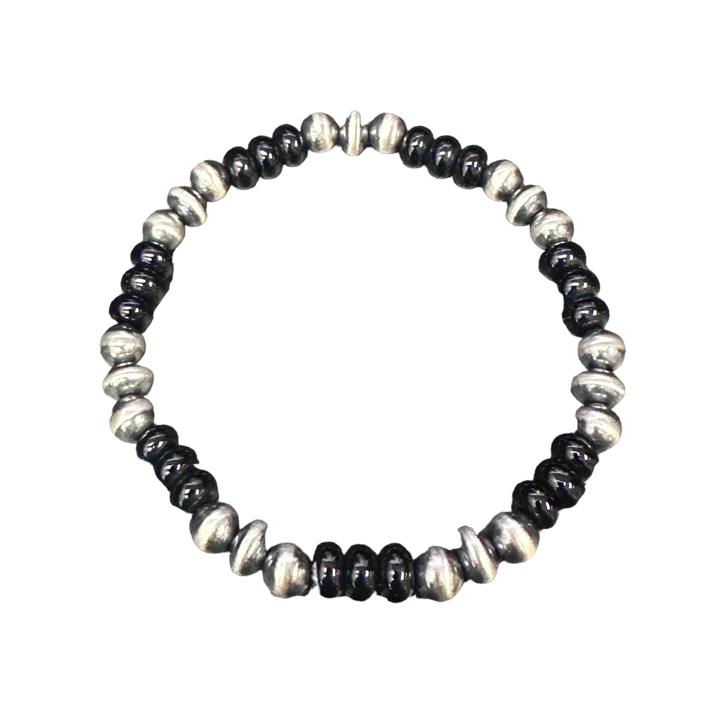 Onyx Desert Pearls Oxidized Bead Stretch Bracelet Sterling Silver