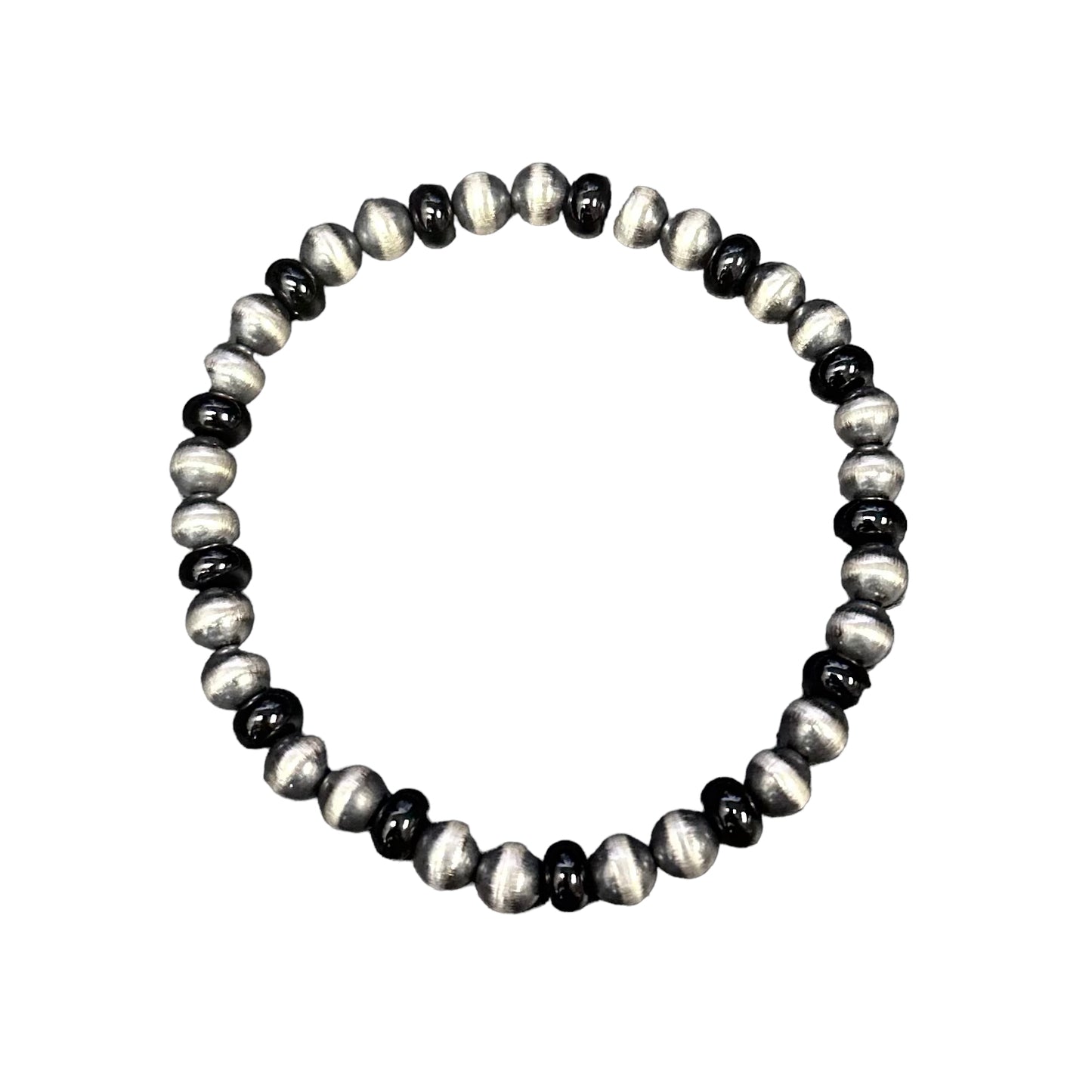 Onyx Desert Pearls Oxidized Bead 6mm Stretch Bracelet Sterling Silver