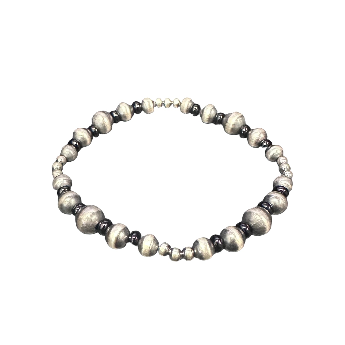 Onyx Desert Pearls Oxidized Bead Stretch Bracelet Sterling Silver