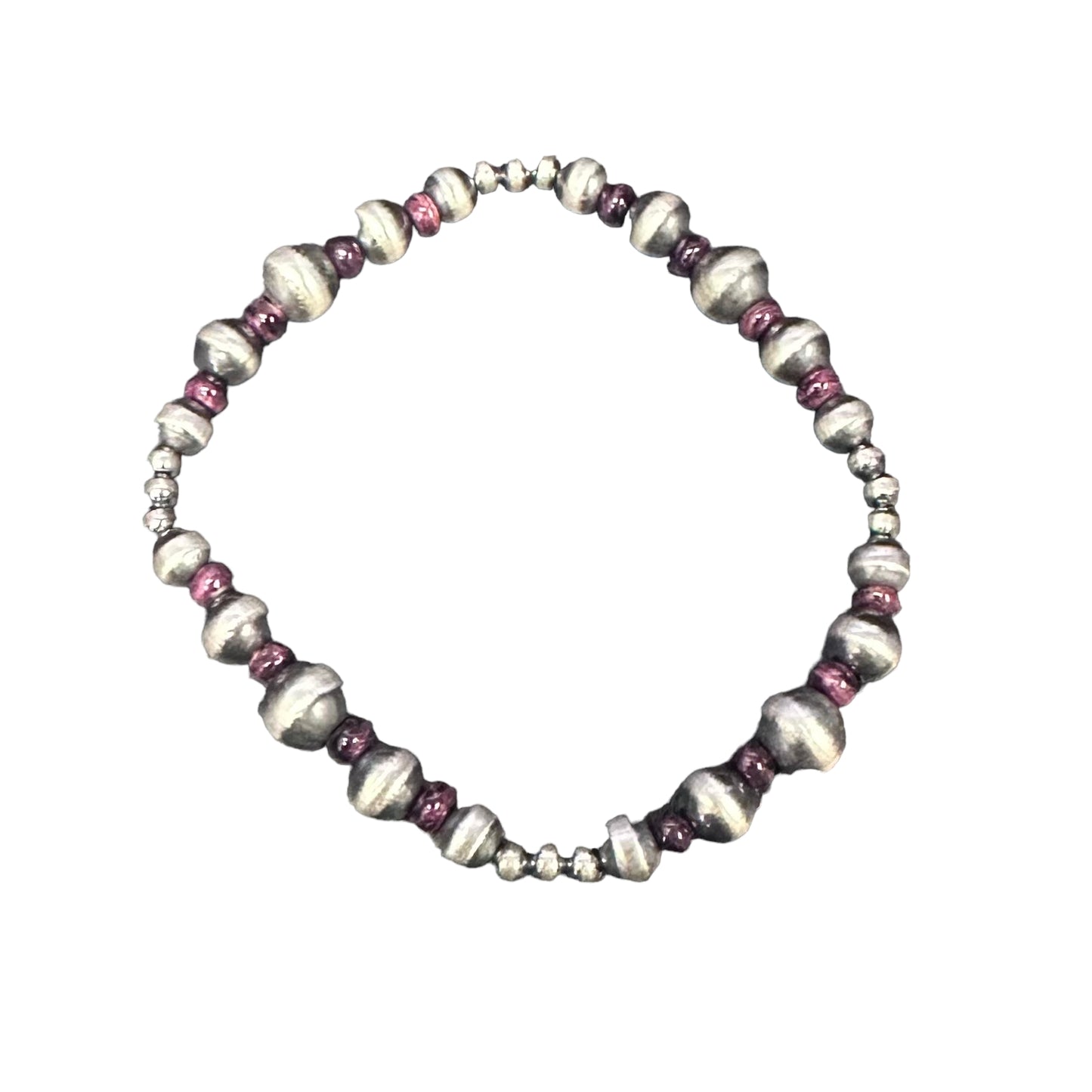 Purple Spiny Oyster Desert Pearls Oxidized Bead Stretch Bracelet Sterling Silver