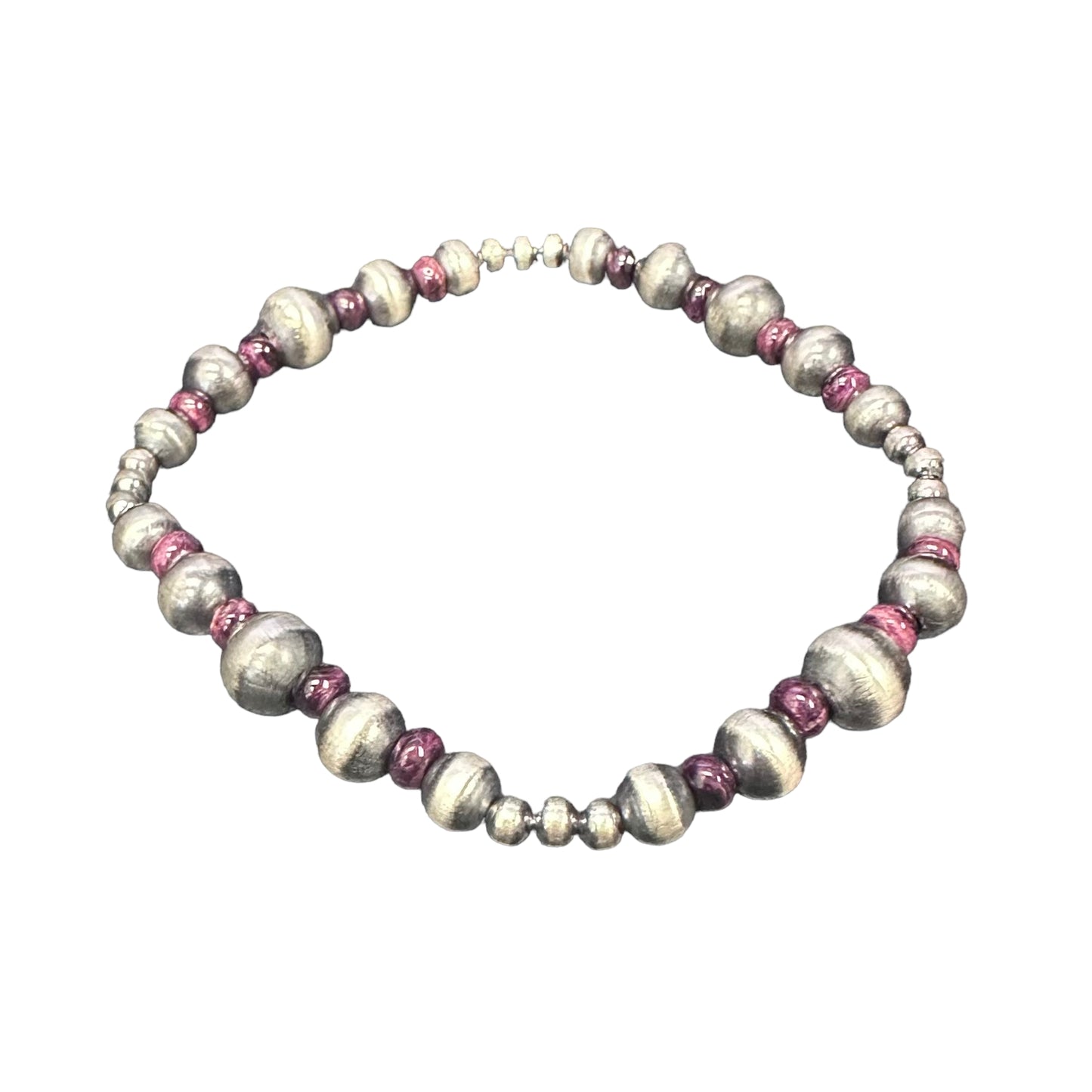 Purple Spiny Oyster Desert Pearls Oxidized Bead Stretch Bracelet Sterling Silver