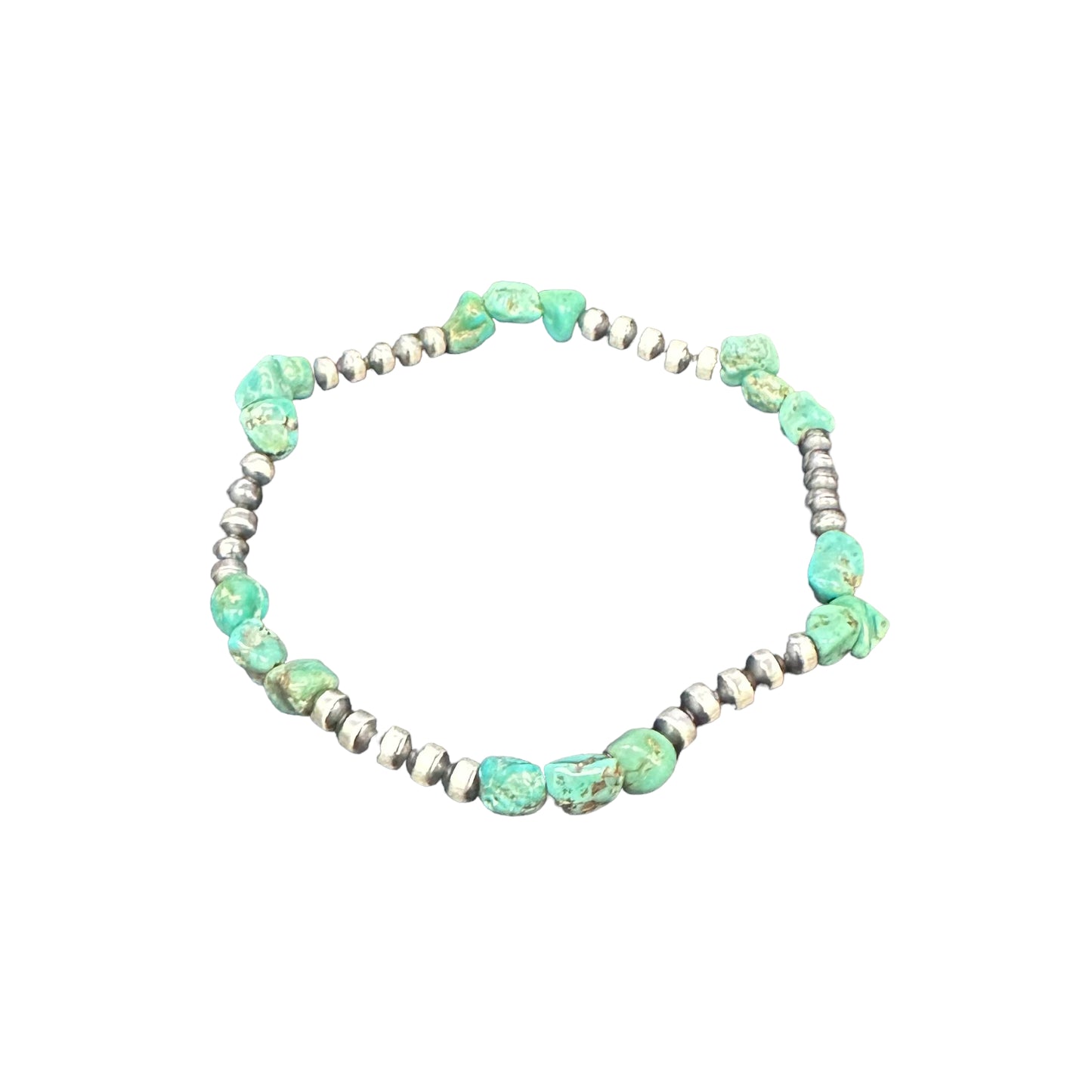 Turquoise Navajo Pearl Oxidized Bead Stretch Bracelet Sterling Silver