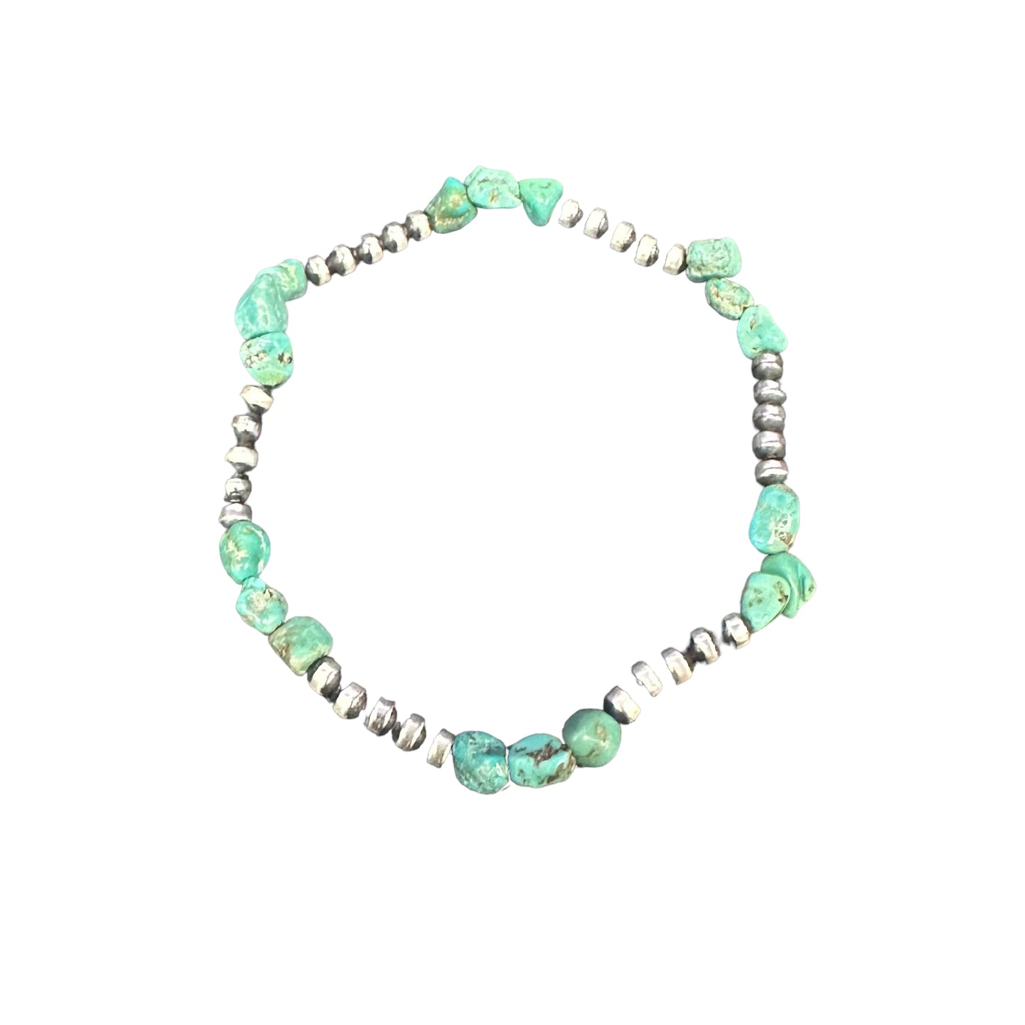 Turquoise Navajo Pearl Oxidized Bead Stretch Bracelet Sterling Silver