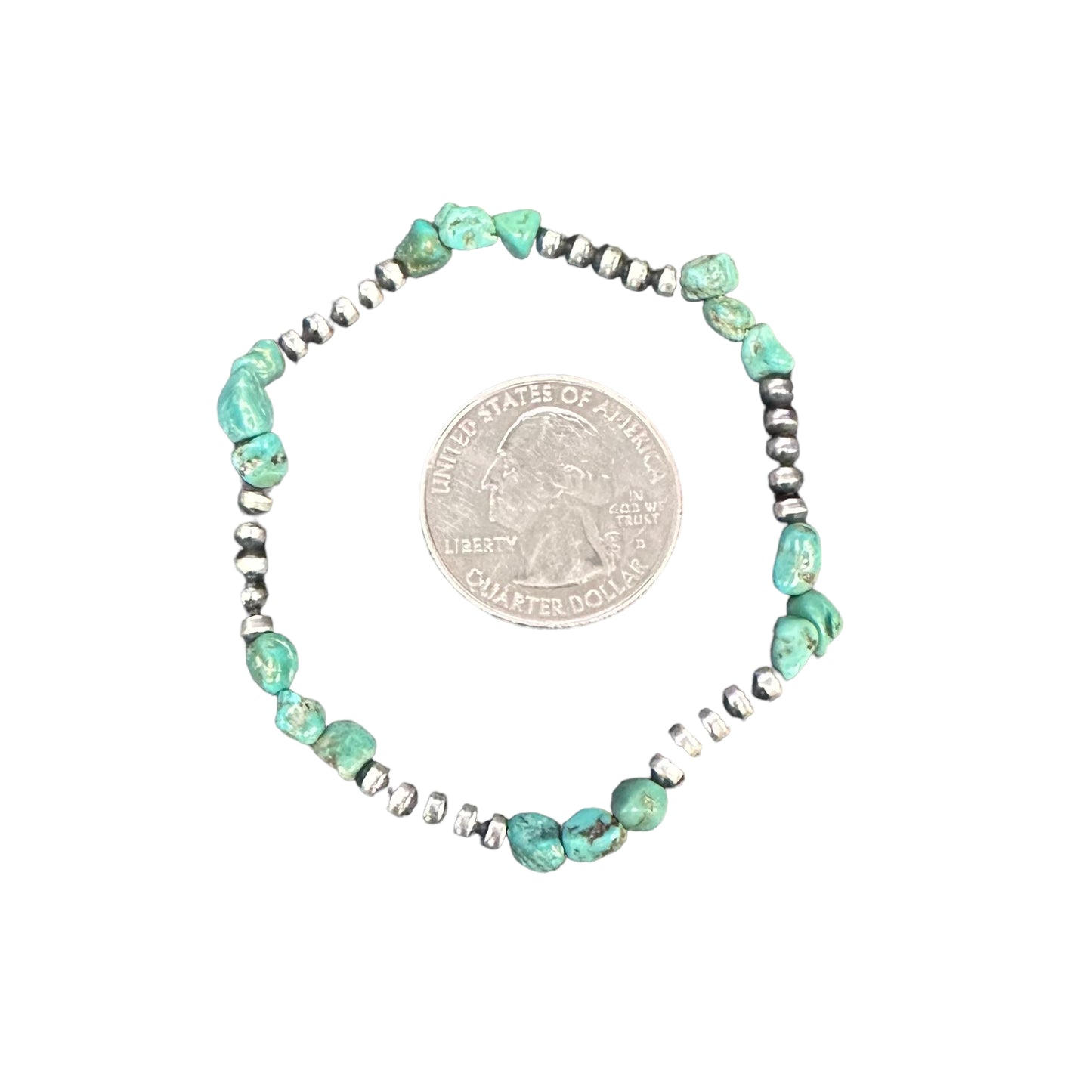 Turquoise Desert Pearls Oxidized Bead Stretch Bracelet Sterling Silver