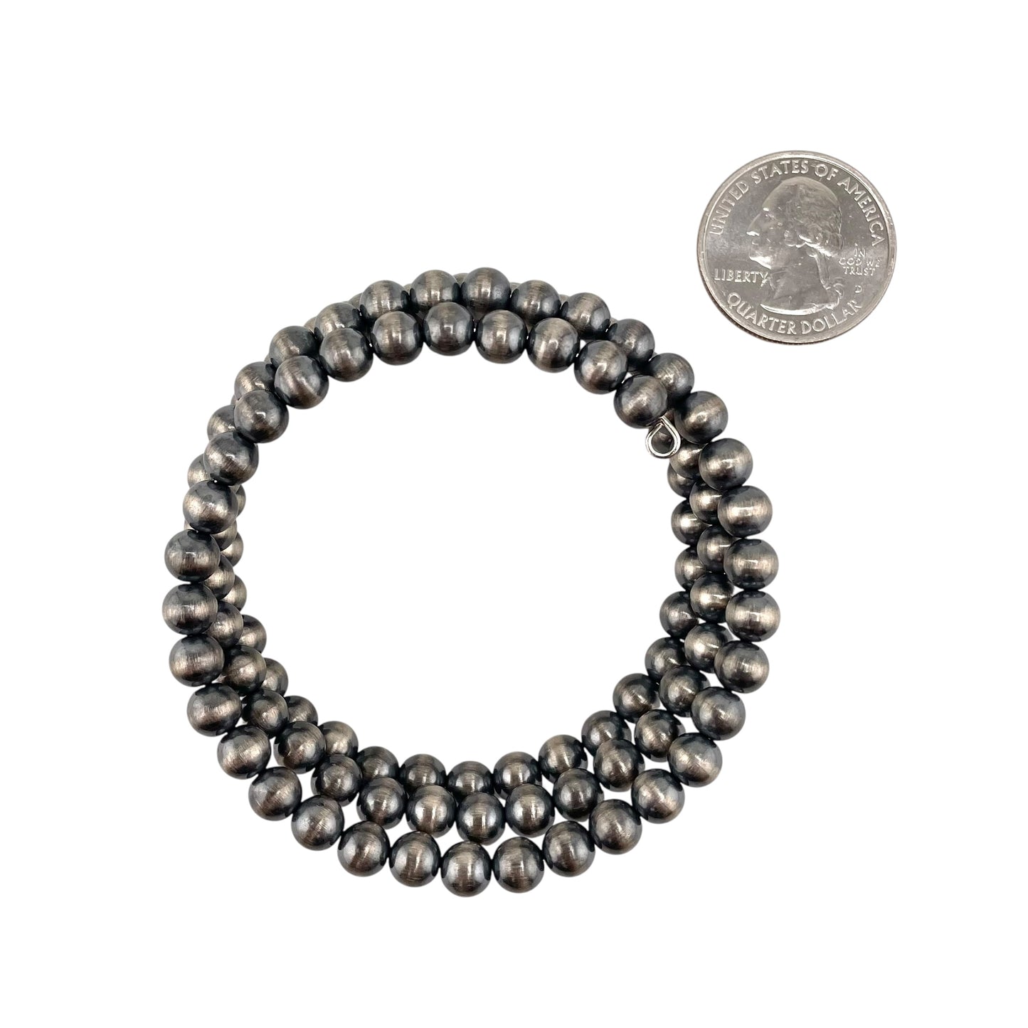 Desert Pearl 6mm Oxidized Bead Wrap Bracelet Sterling Silver