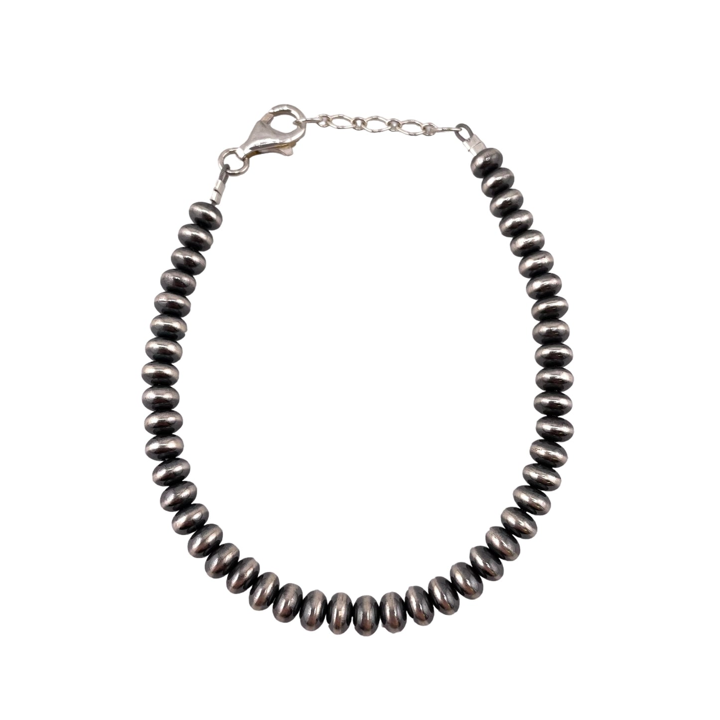 Sterling Silver Desert Pearls Oxidize Saucer Bead Bracelet w/ Extender Chain. Available from 3mm to 9mm