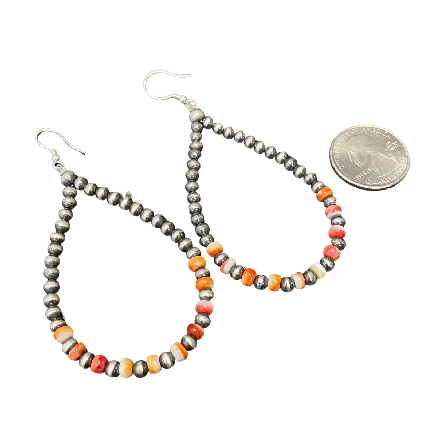 Orange Spiny Oyster Desert Pearl Bead Dangle Earrings Sterling Silver